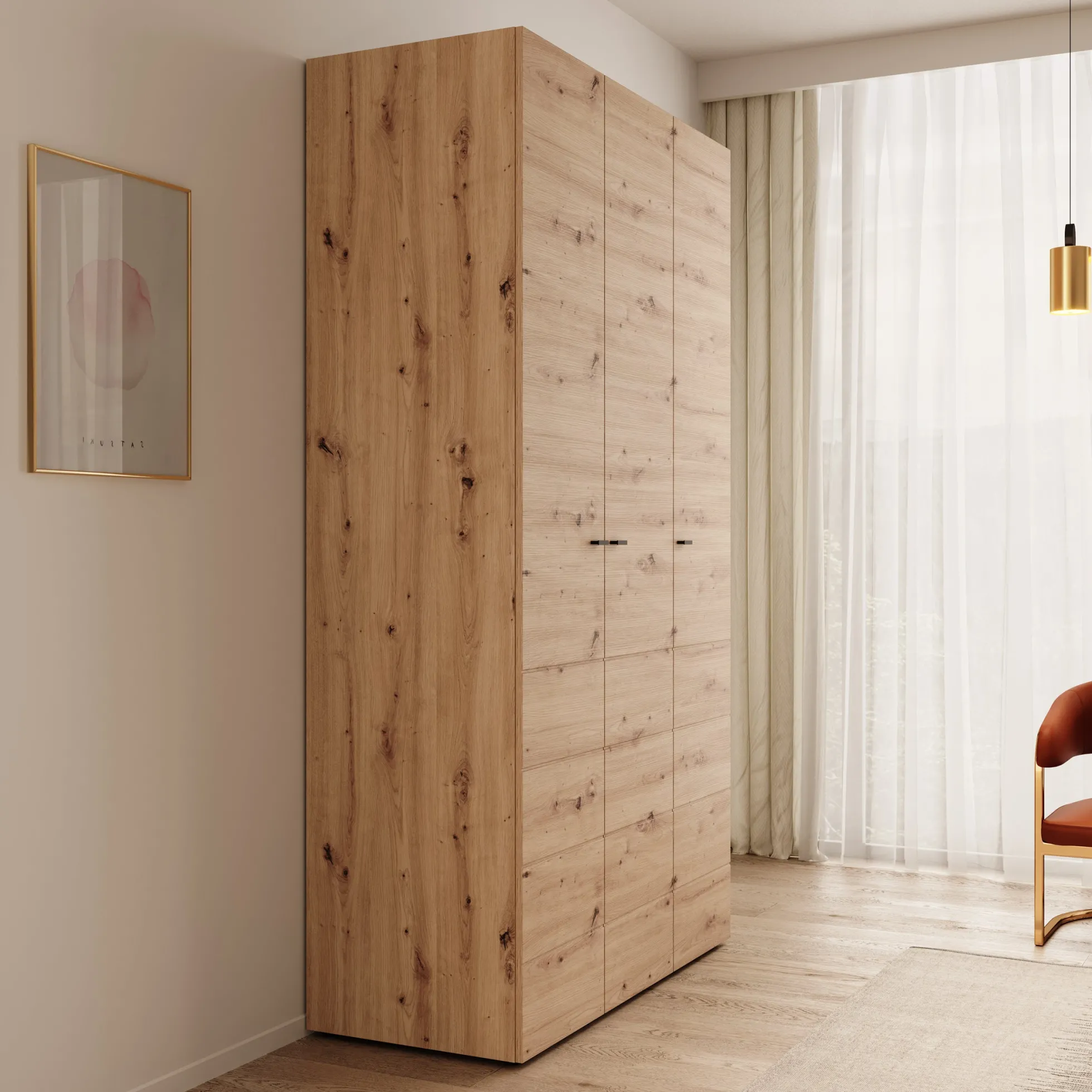 Nouran - Kledingkast met 3 deuren - Eikenpatroon - 117x52x208 cm