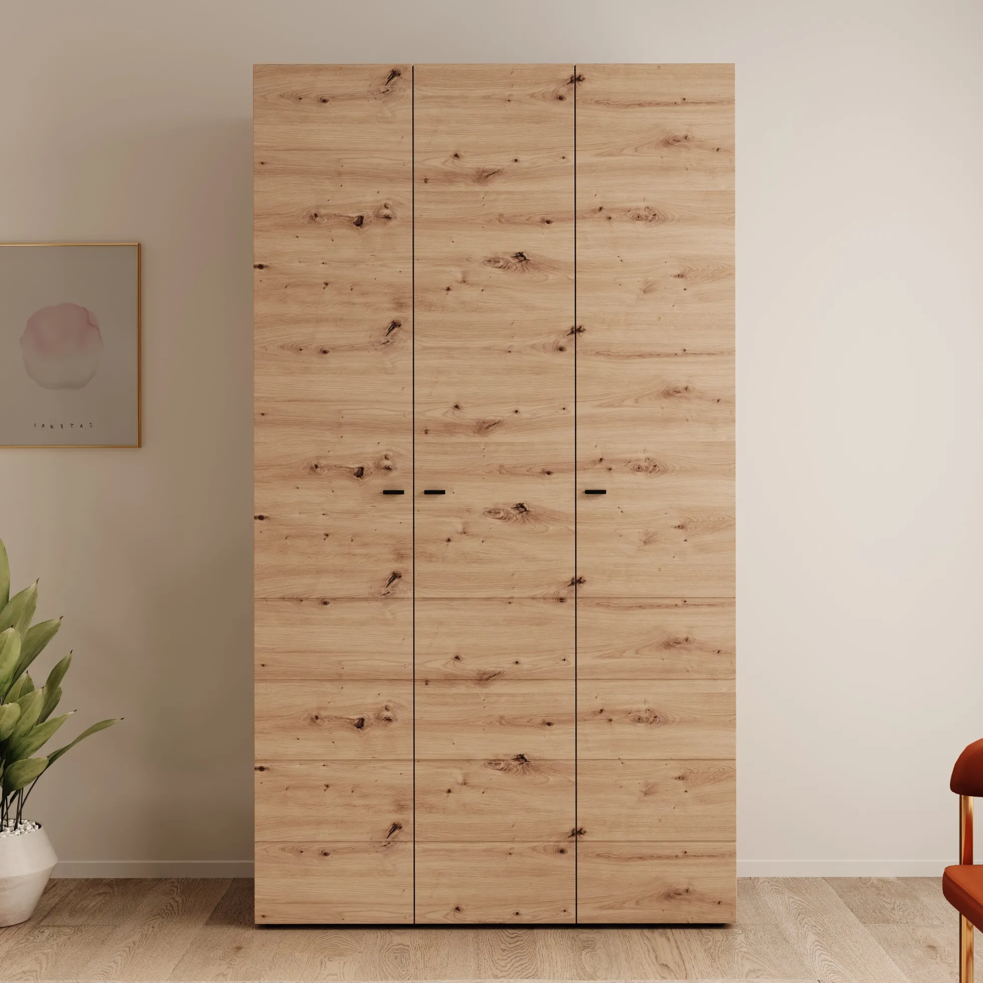 Nouran - Kledingkast met 3 deuren - Eikenpatroon - 117x52x208 cm