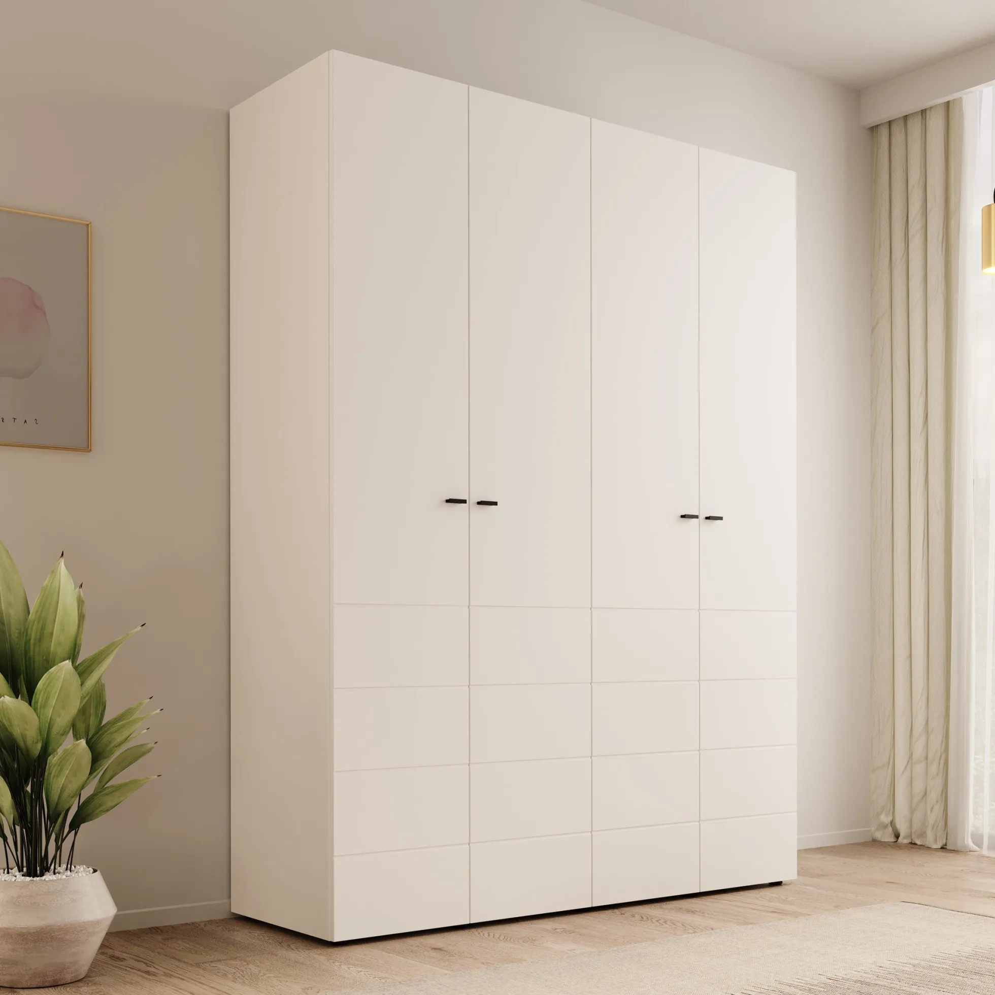 Nouran - Kledingkast met 4 deuren - Wit - 155x52x208 cm