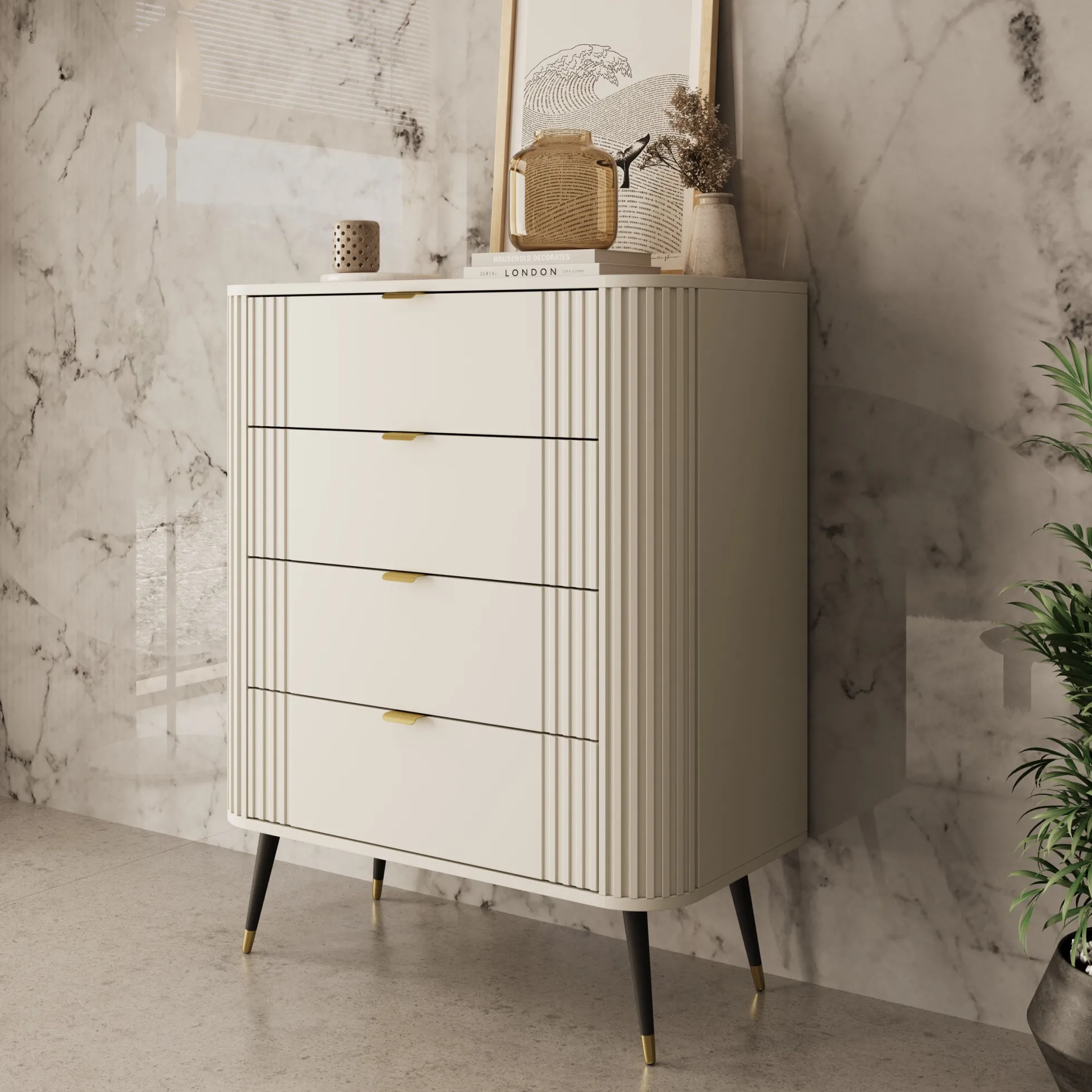 Oahu - Ladekast met 4 lades - Beige - 78x40x99 cm