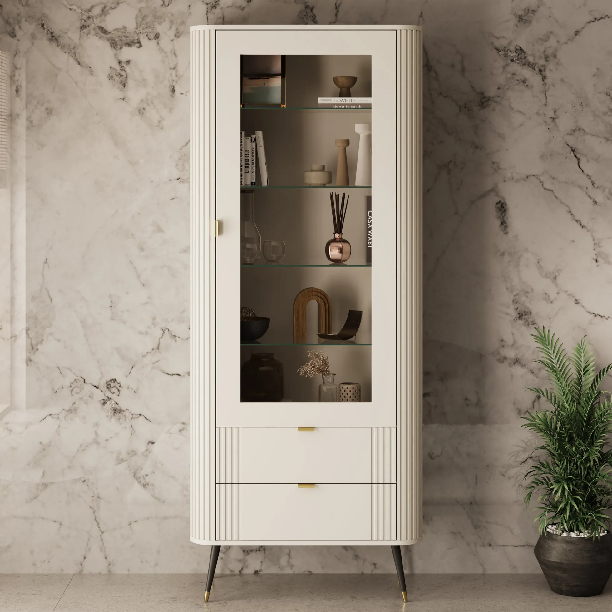 Oahu - Vitrinekast - Beige - 78x40x192 cm