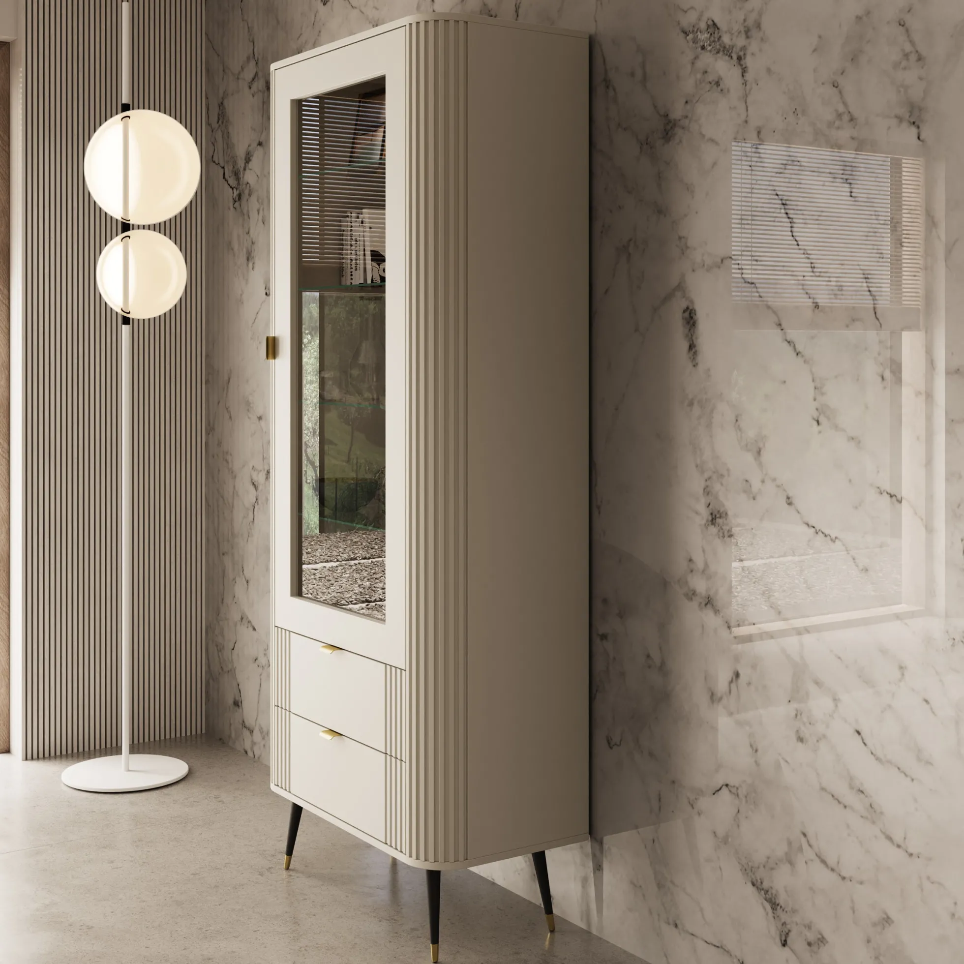 Oahu - Vitrinekast - Beige - 78x40x192 cm