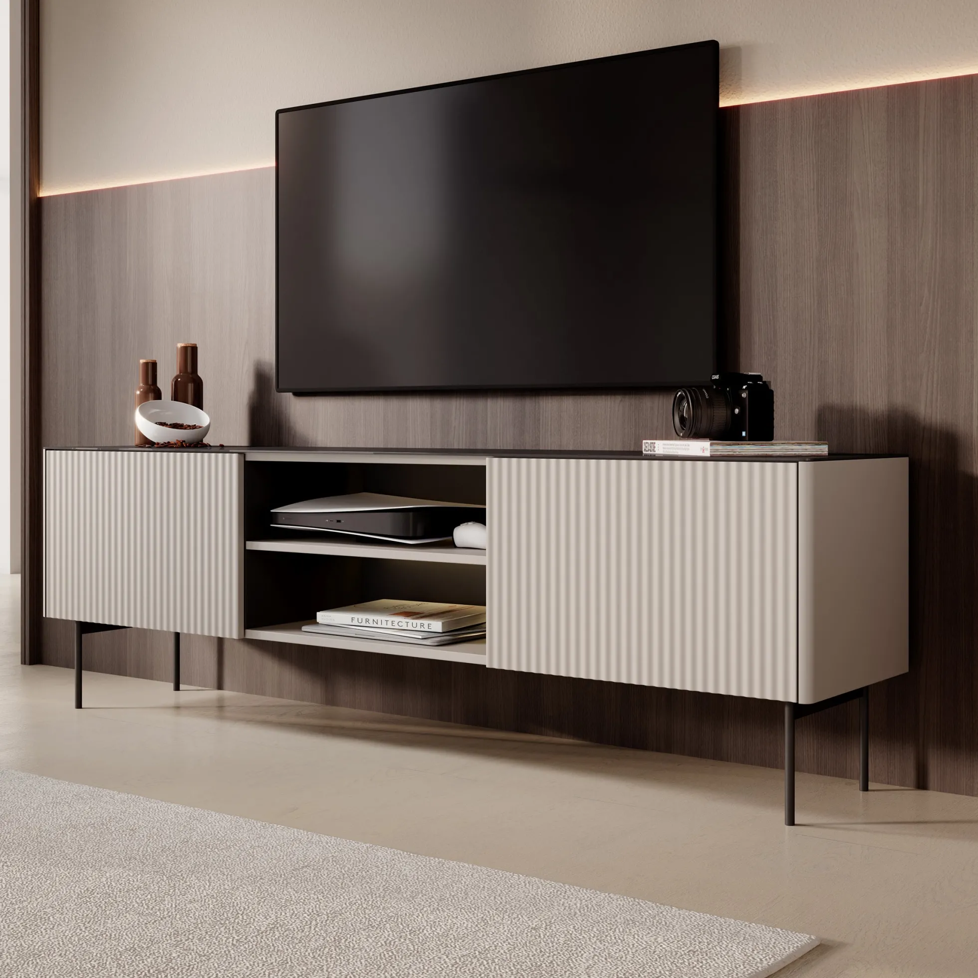 Okari - TV-Meubel - Beige - 180x39x57 cm