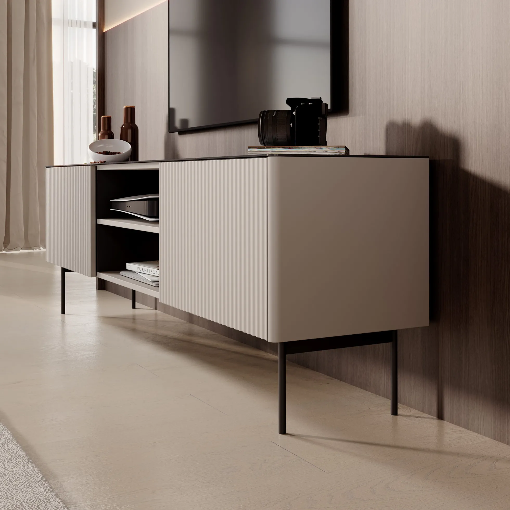 Okari - TV-Meubel - Beige - 180x39x57 cm
