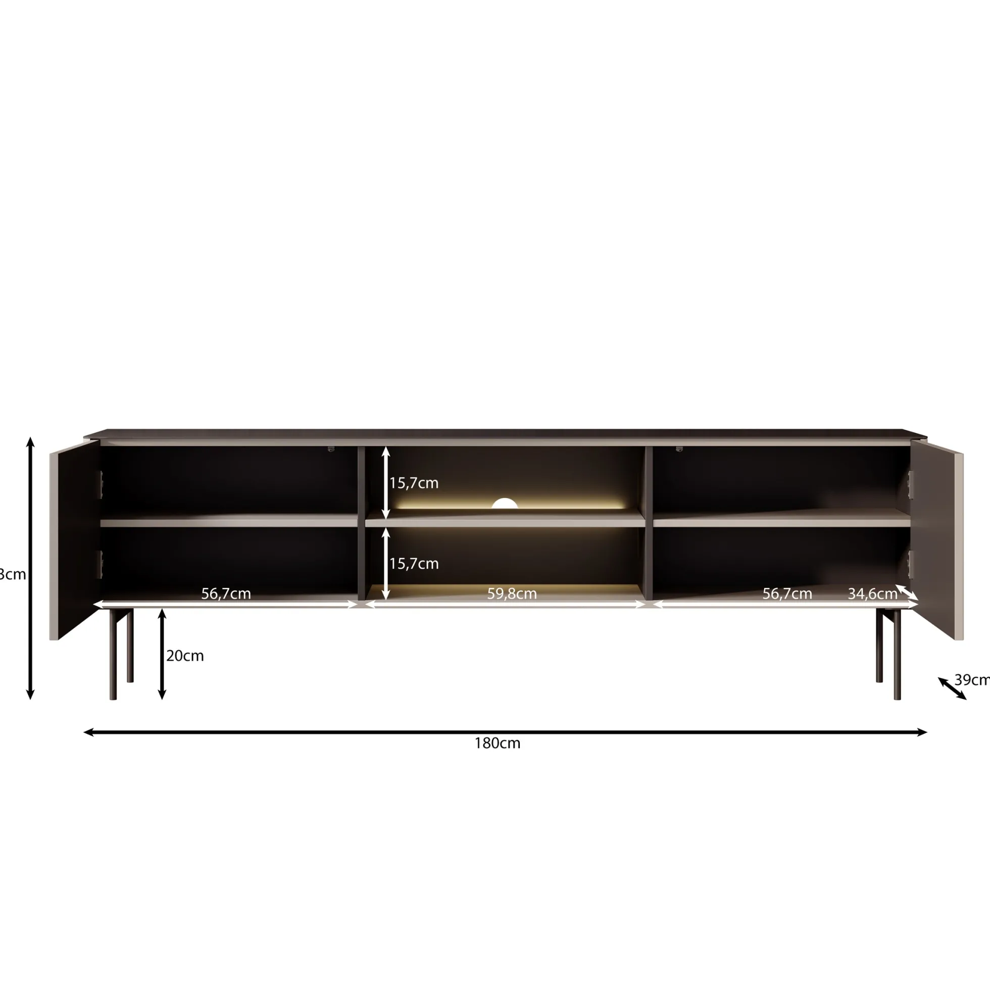 Okari - TV-Meubel - Beige - 180x39x57 cm