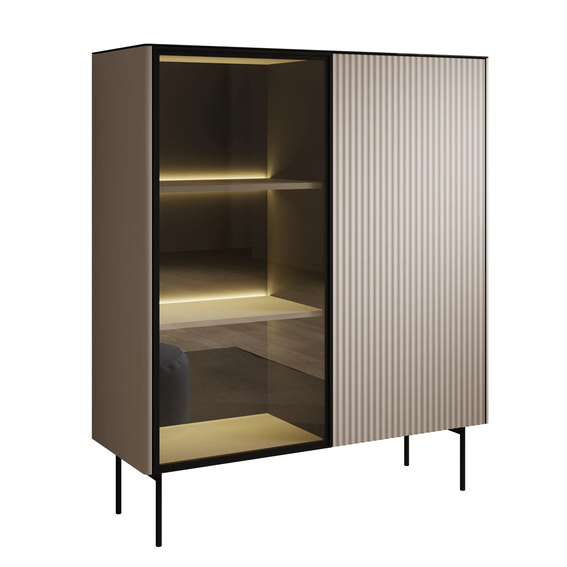 Okari - Vitrinekast - Beige - 107x39x127 cm
