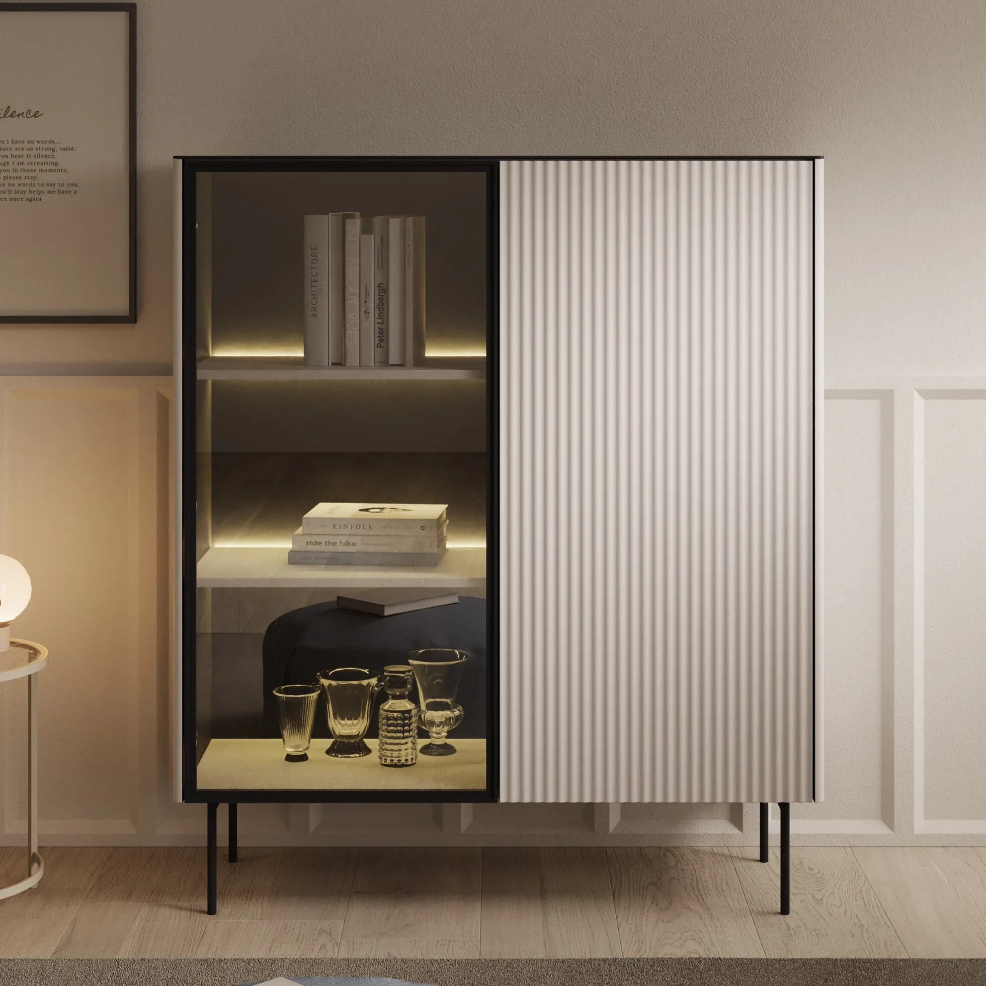 Okari - Vitrinekast - Beige - 107x39x127 cm