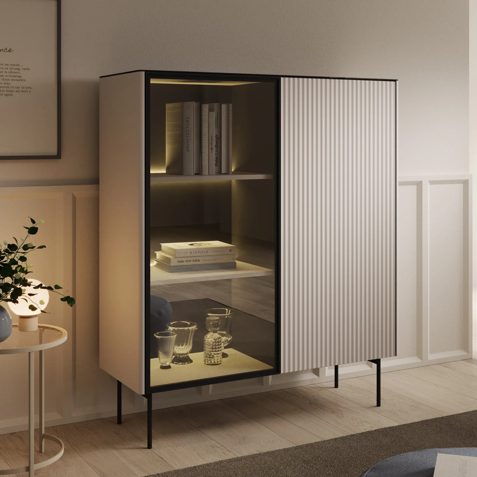 Okari - Vitrinekast - Beige - 107x39x127 cm