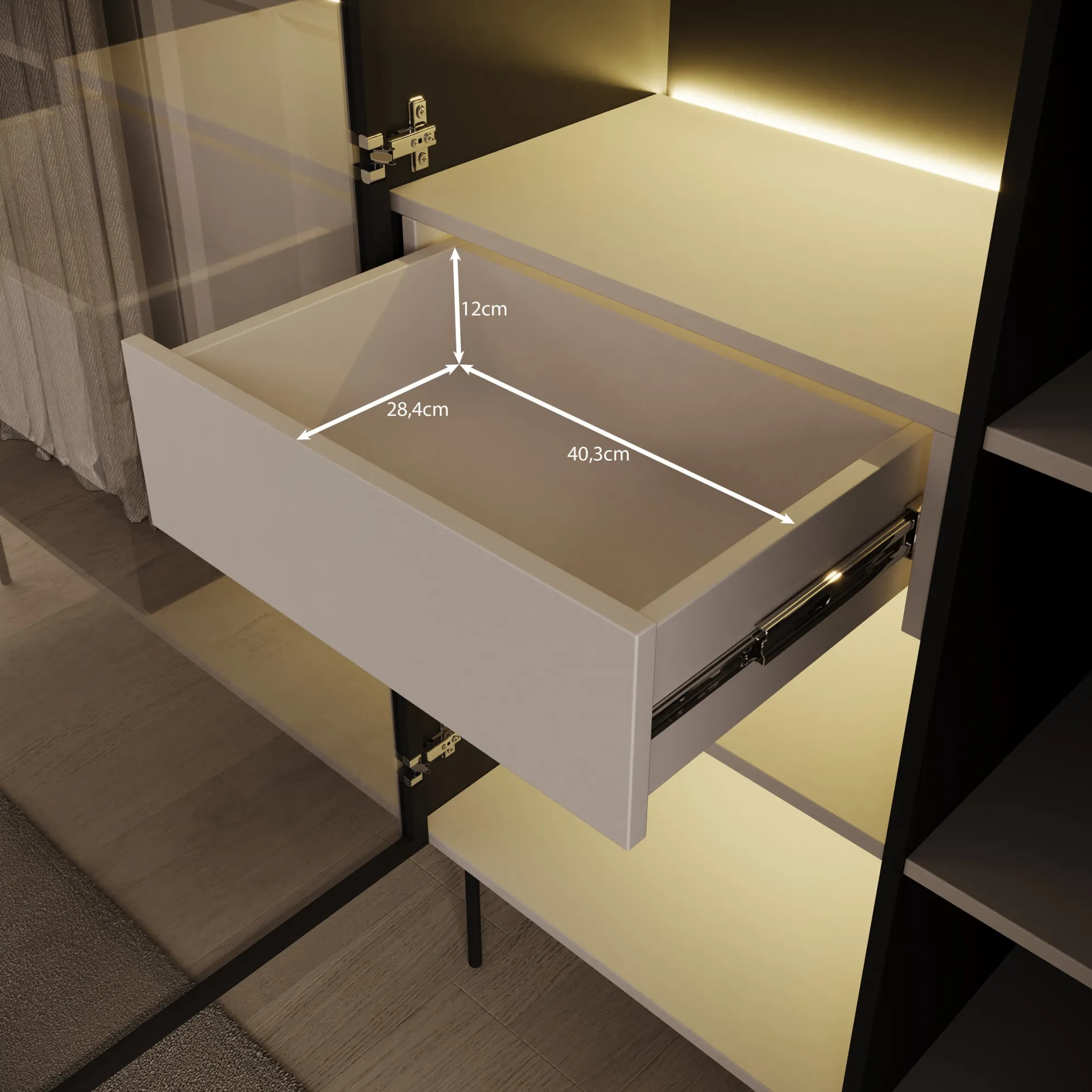 Okari - Vitrinekast - Beige - 107x39x167 cm
