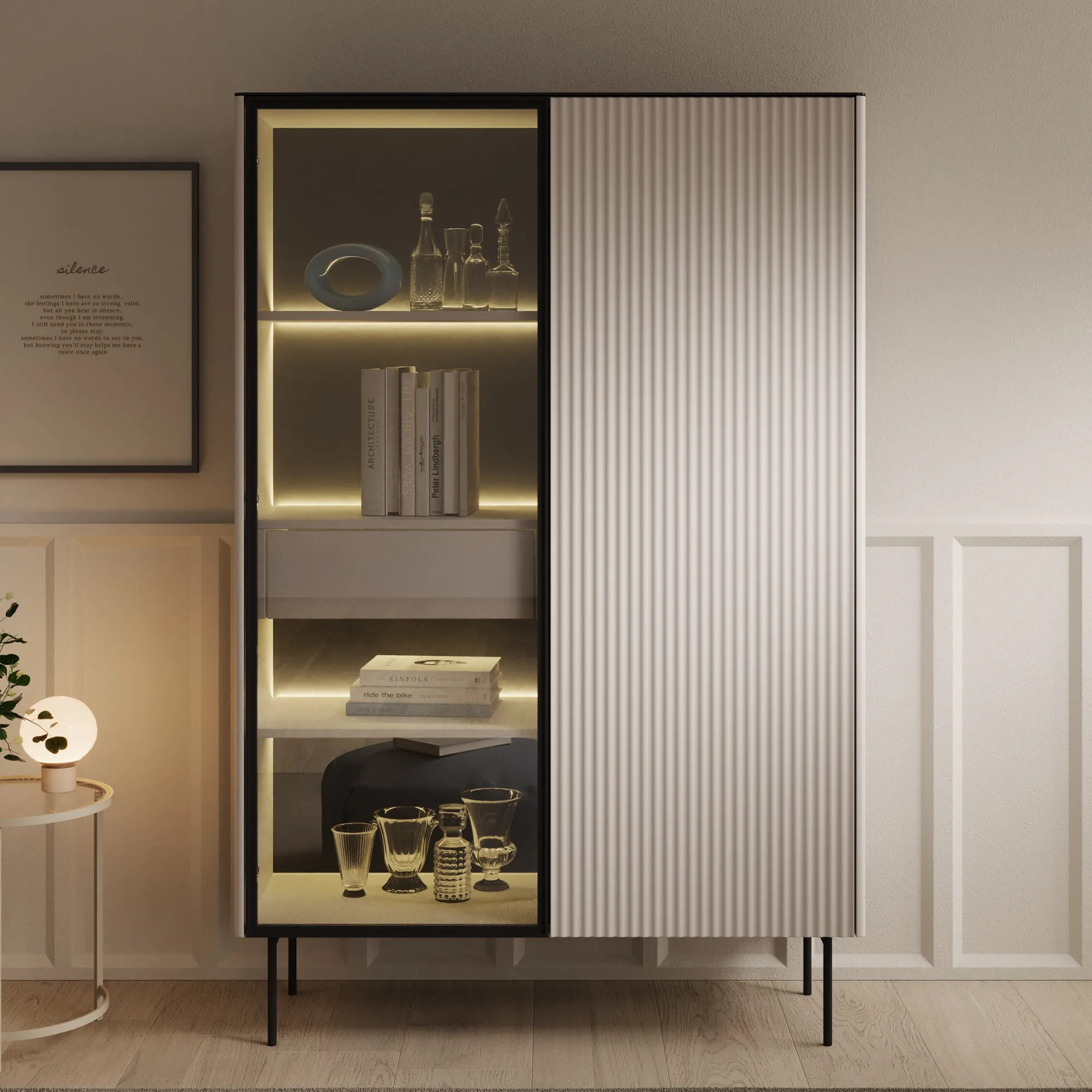 Okari - Vitrinekast - Beige - 107x39x167 cm