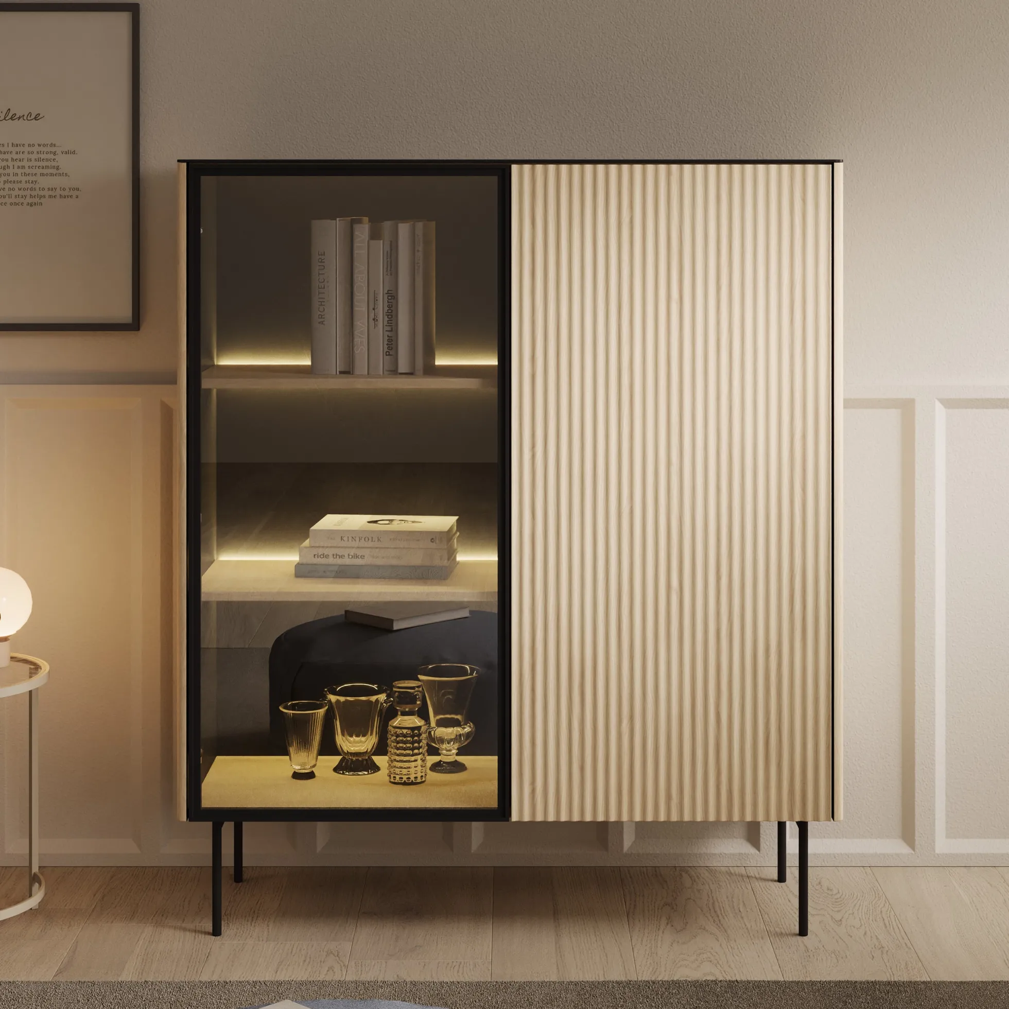 Okari - Vitrinekast - Eikenpatroon - 107x39x127 cm