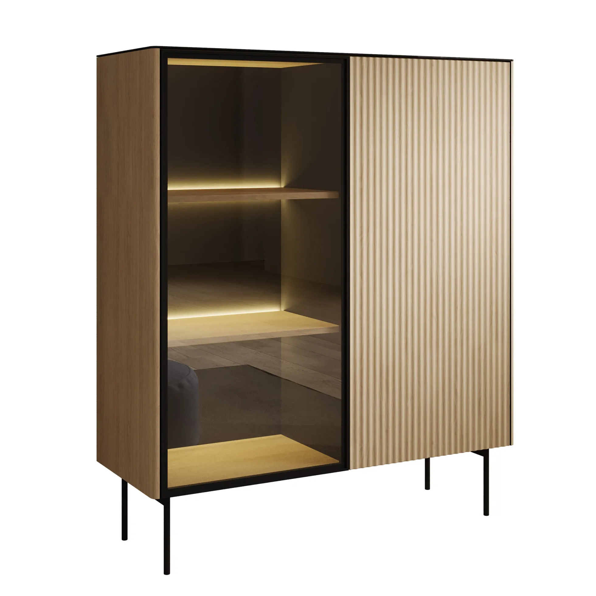 Okari - Vitrinekast - Eikenpatroon - 107x39x127 cm