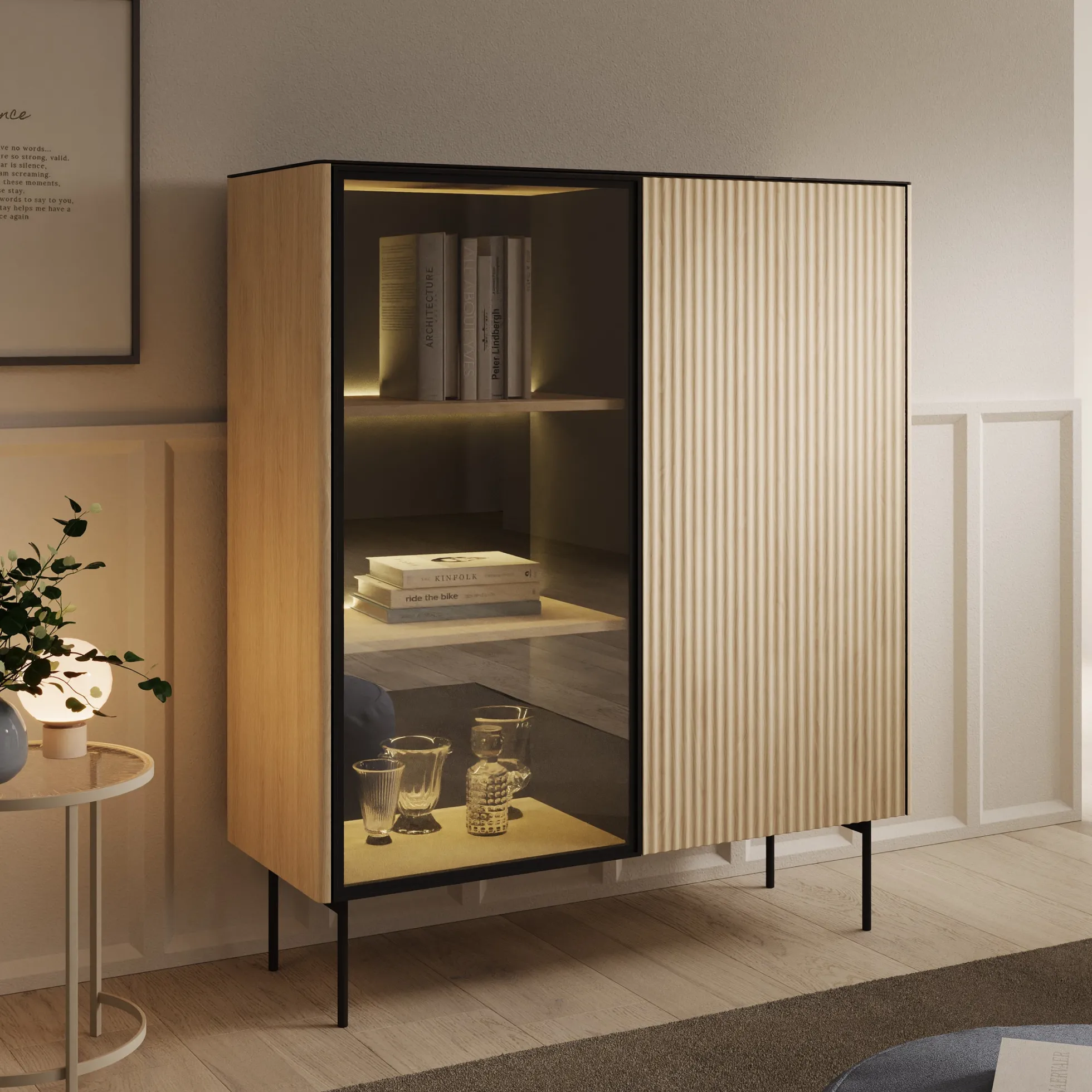 Okari - Vitrinekast - Eikenpatroon - 107x39x127 cm