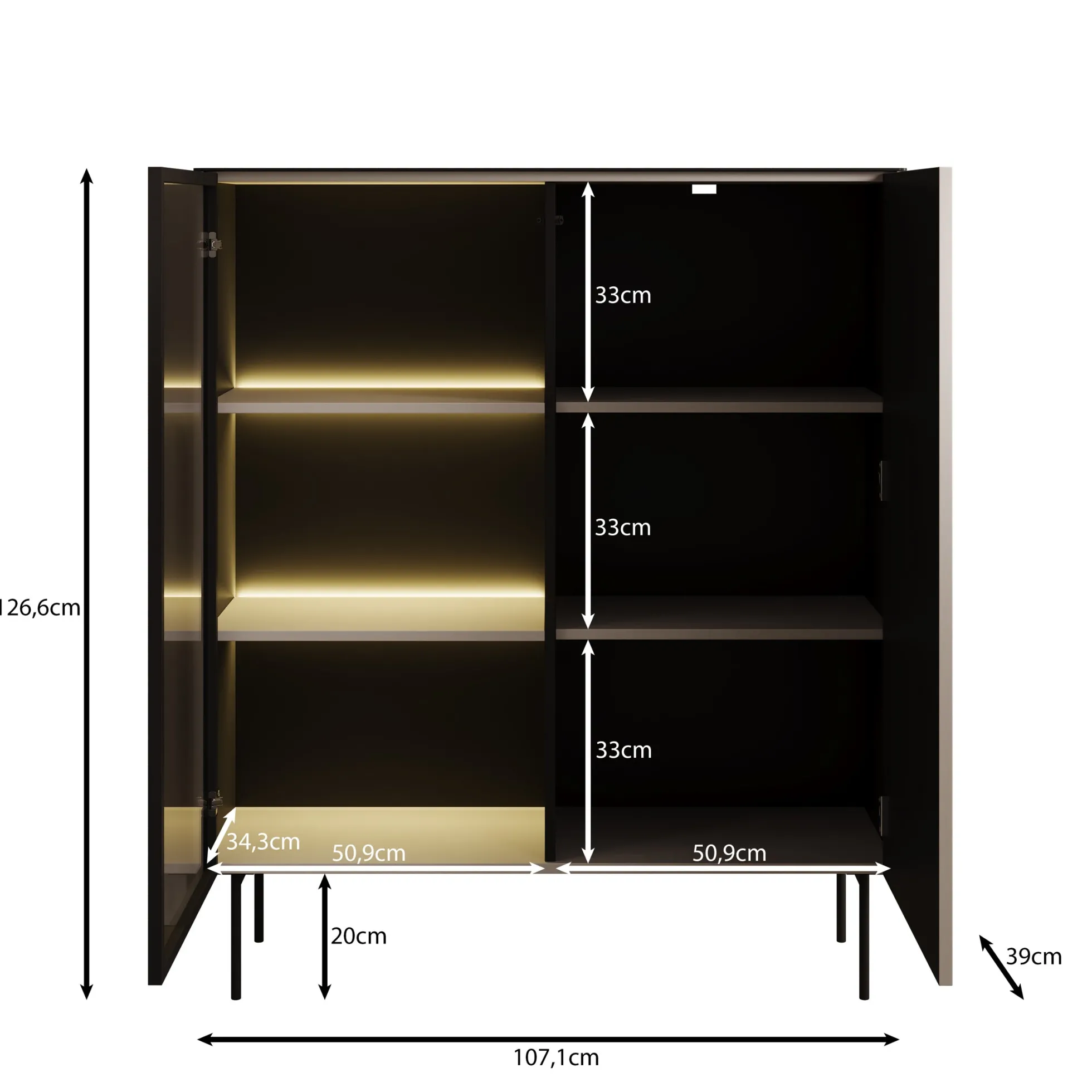 Okari - Vitrinekast - Eikenpatroon - 107x39x127 cm