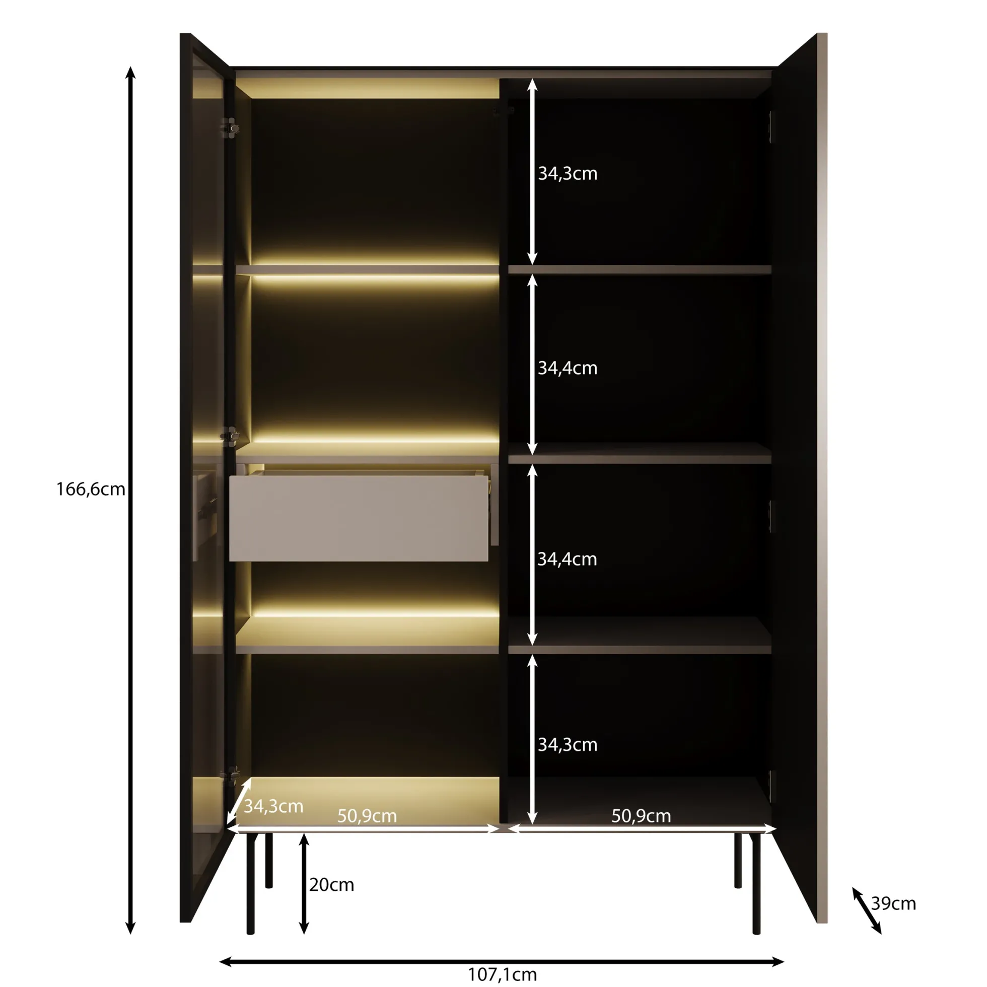 Okari - Vitrinekast - Eikenpatroon - 107x39x167 cm