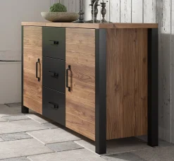 Olivia - Dressoir - Zwart/eiken - 147x43x79 cm