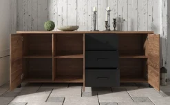 Olivia - Dressoir - Zwart/eiken - 192x43x79 cm