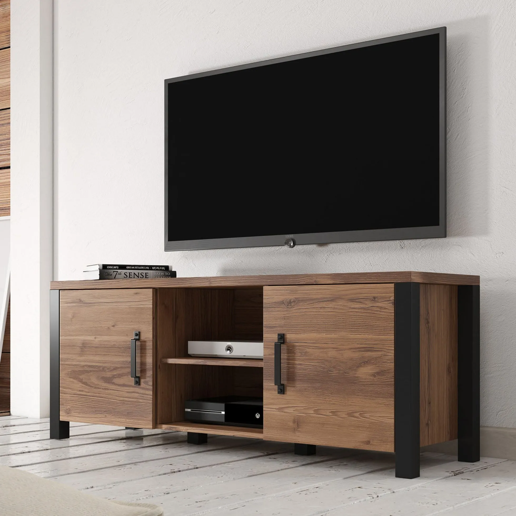 Olivia - TV-Meubel met 2 deuren - Eiken/zwart - 147 cm