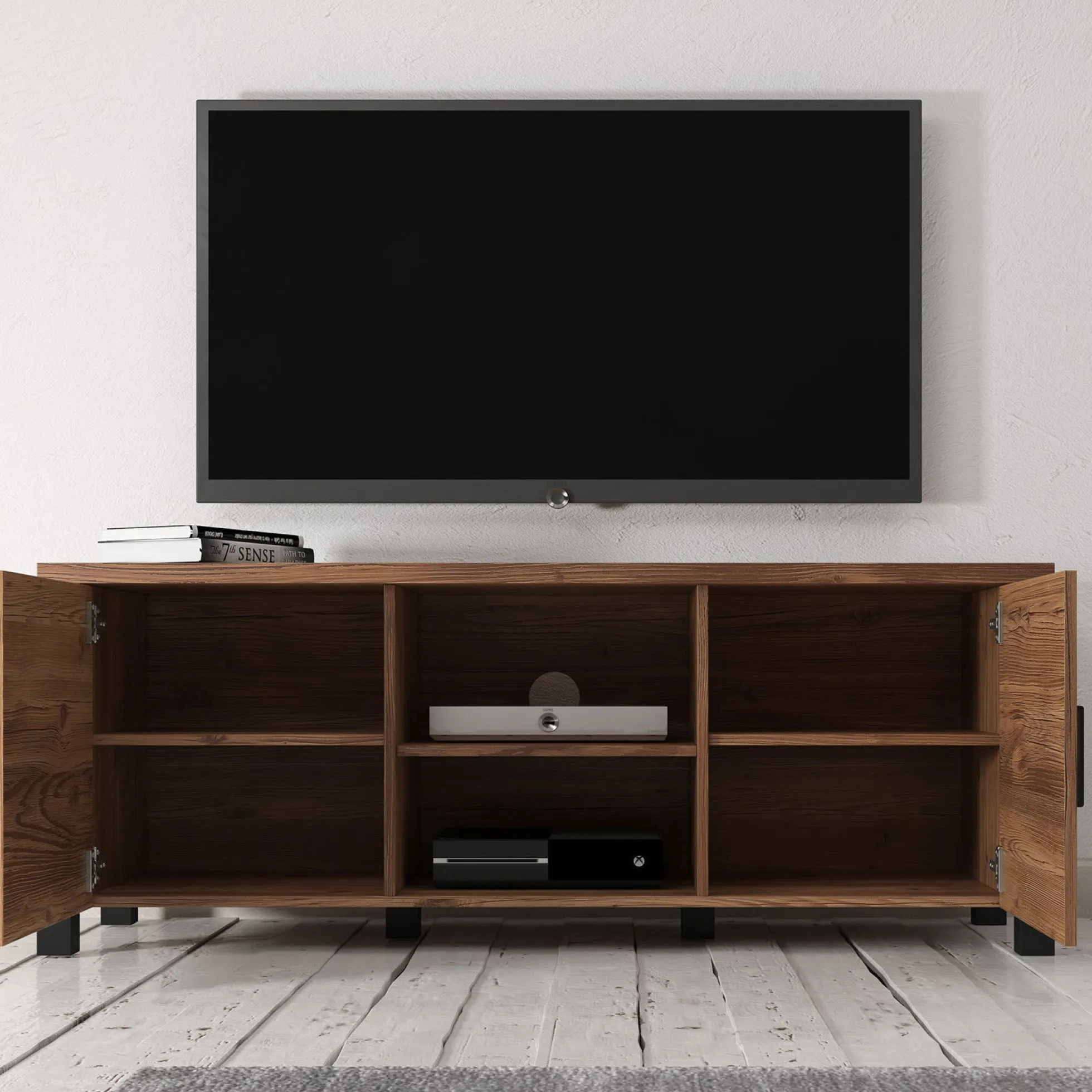 Olivia - TV-Meubel met 2 deuren - Eiken/zwart - 147 cm