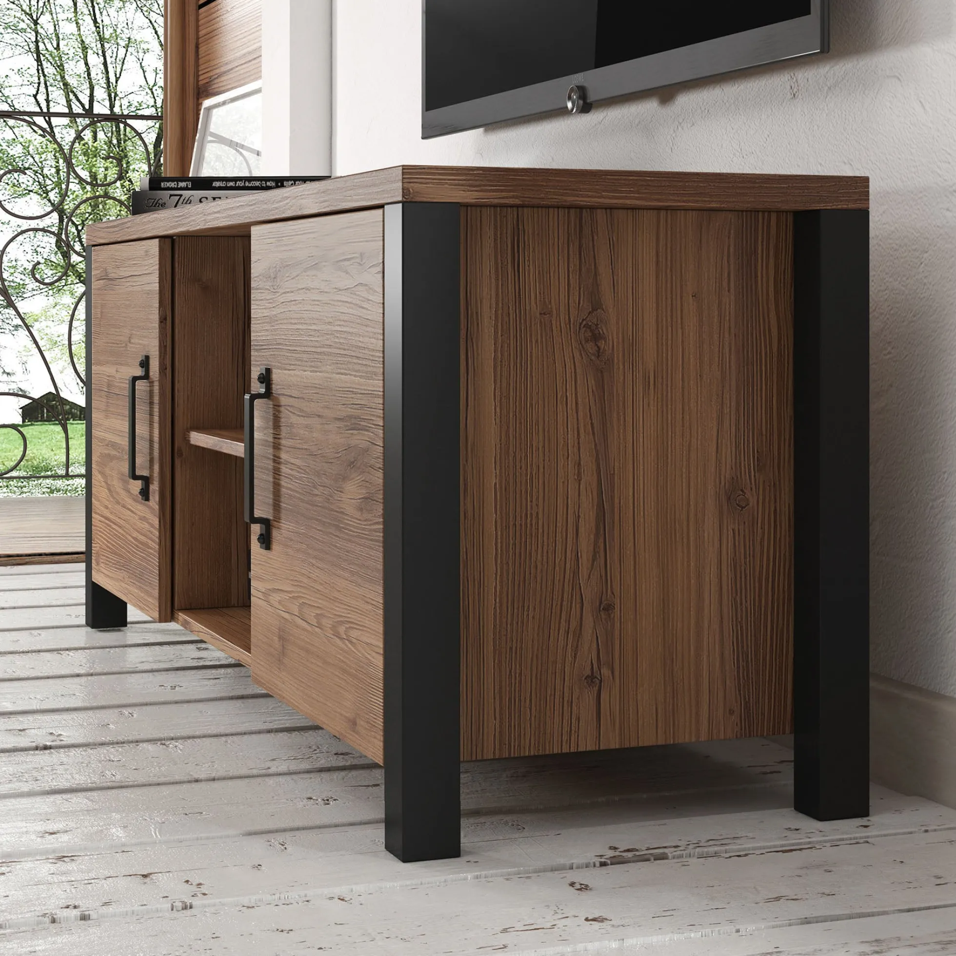 Olivia - TV-Meubel met 2 deuren - Eiken/zwart - 147 cm