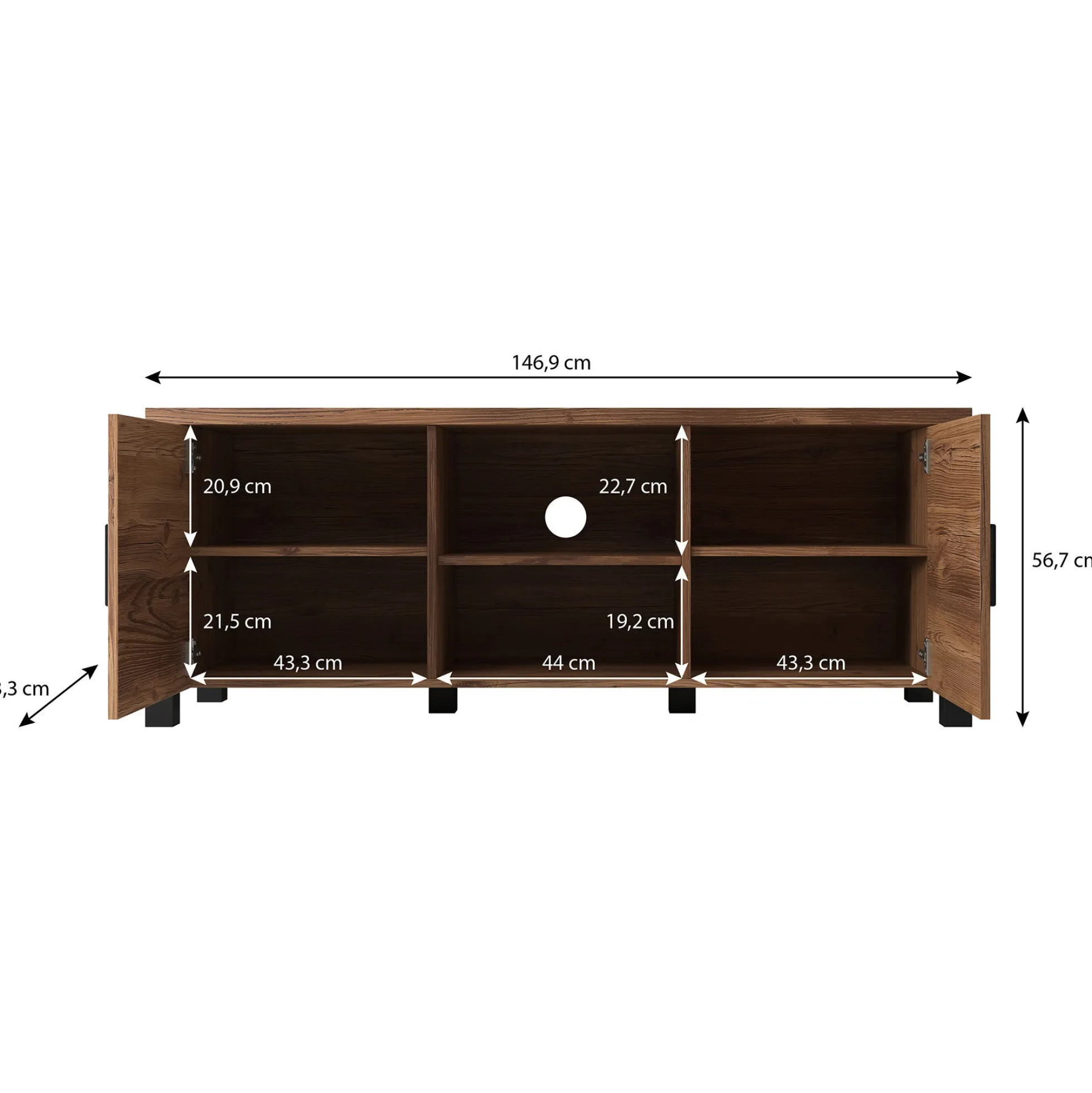 Olivia - TV-Meubel met 2 deuren - Eiken/zwart - 147 cm