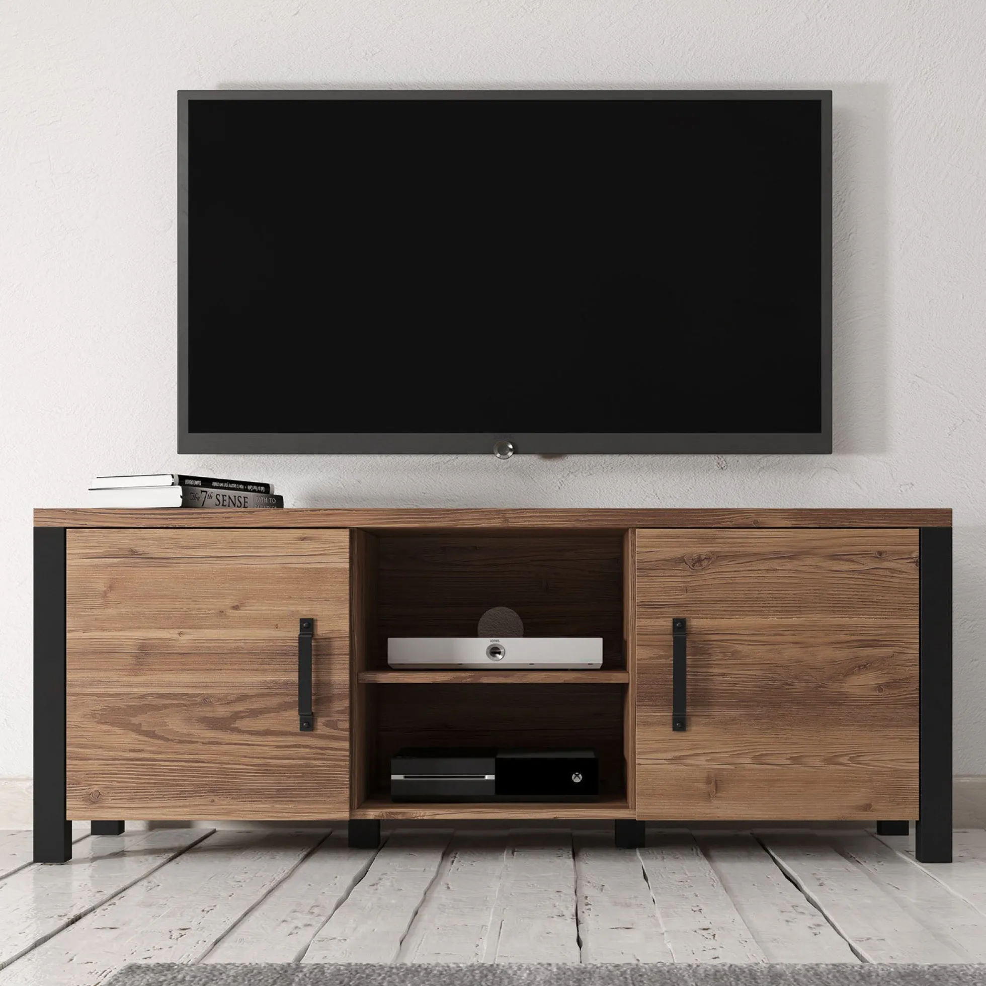 Olivia - TV-Meubel met 2 deuren - Eiken/zwart - 147 cm