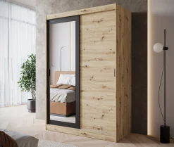 Olly - Kledingkast met schuifdeuren - Eiken - 139x61x205 cm