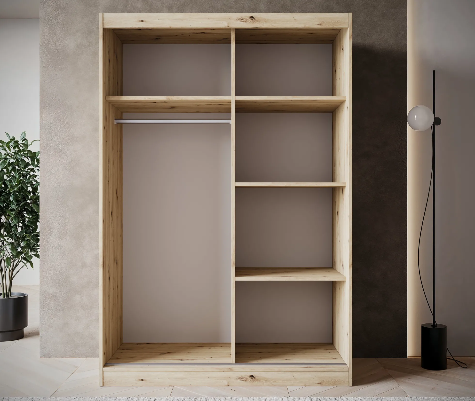 Olly - Kledingkast met schuifdeuren - Eiken - 139x61x205 cm