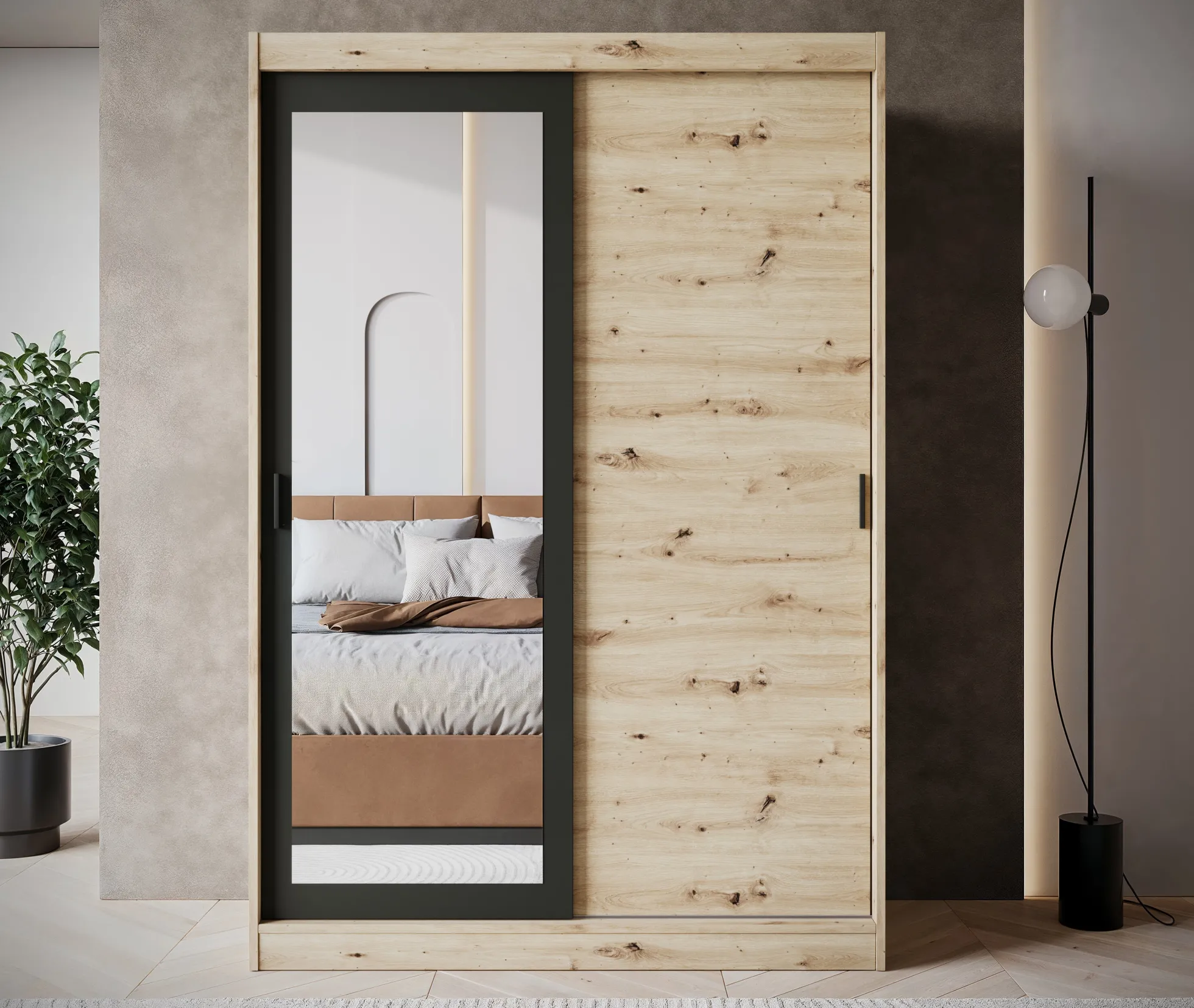 Olly - Kledingkast met schuifdeuren - Eiken - 139x61x205 cm