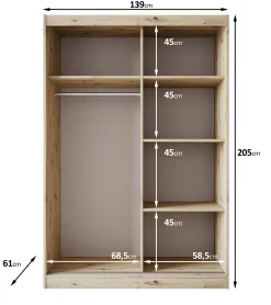 Olly - Kledingkast met schuifdeuren - Eiken - 139x61x205 cm