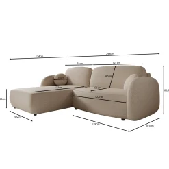 Ometa - Hoekbank 3-zits met slaapfunctie - Stof beige