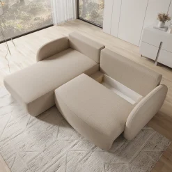 Ometa - Hoekbank 3-zits met slaapfunctie - Stof beige