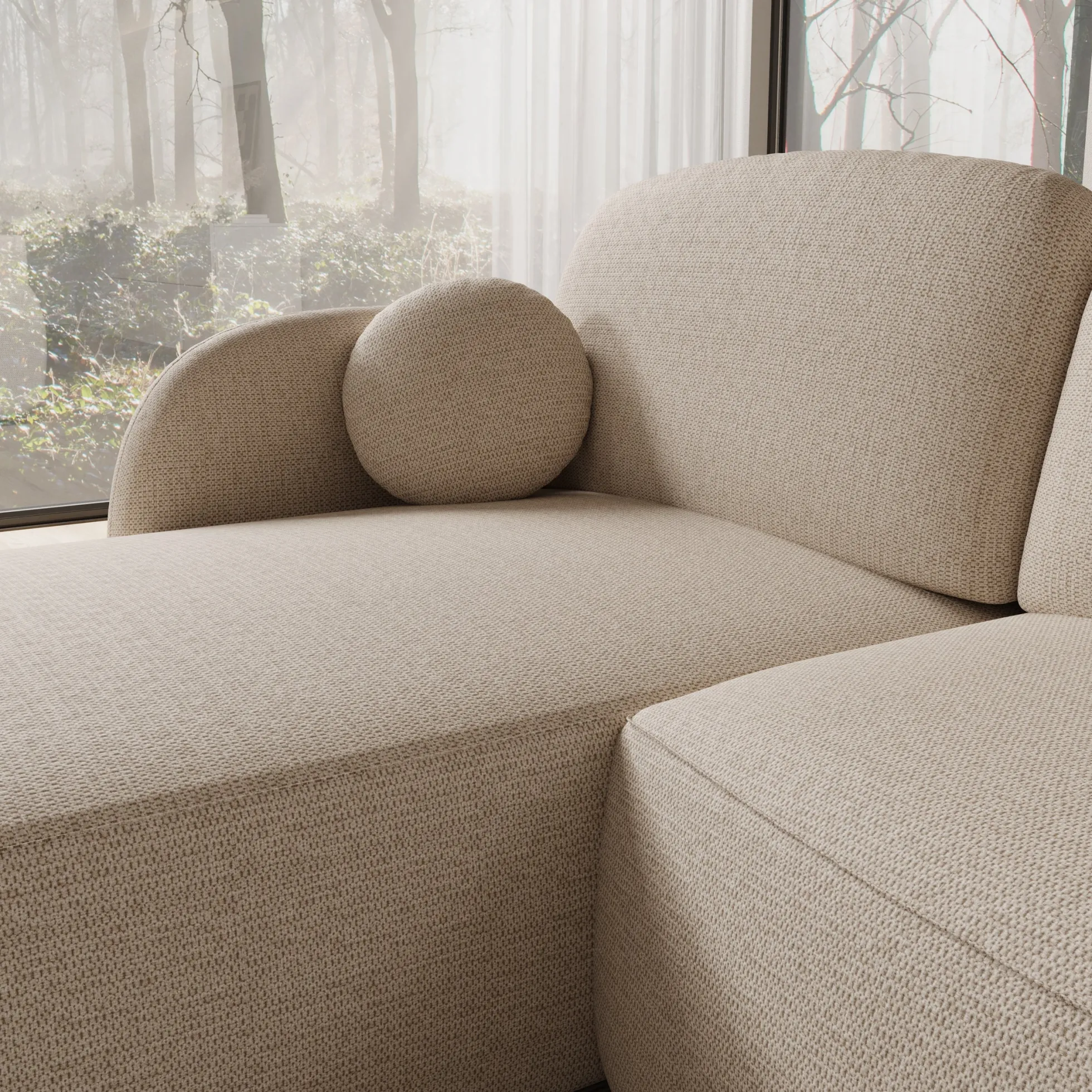 Ometa - Hoekbank 3-zits met slaapfunctie - Stof beige