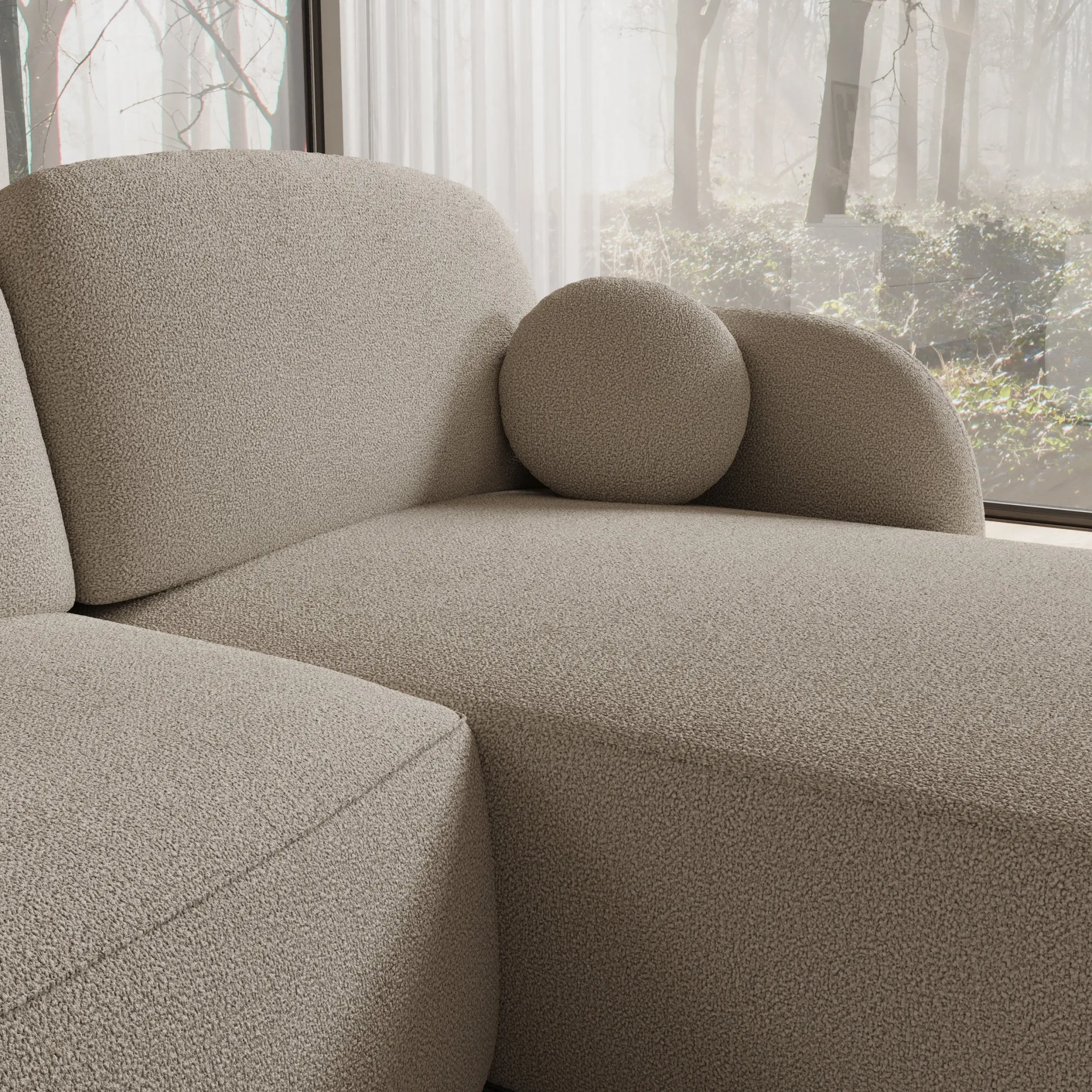 Ometa - Hoekbank 3-zits met slaapfunctie - Teddystof beige