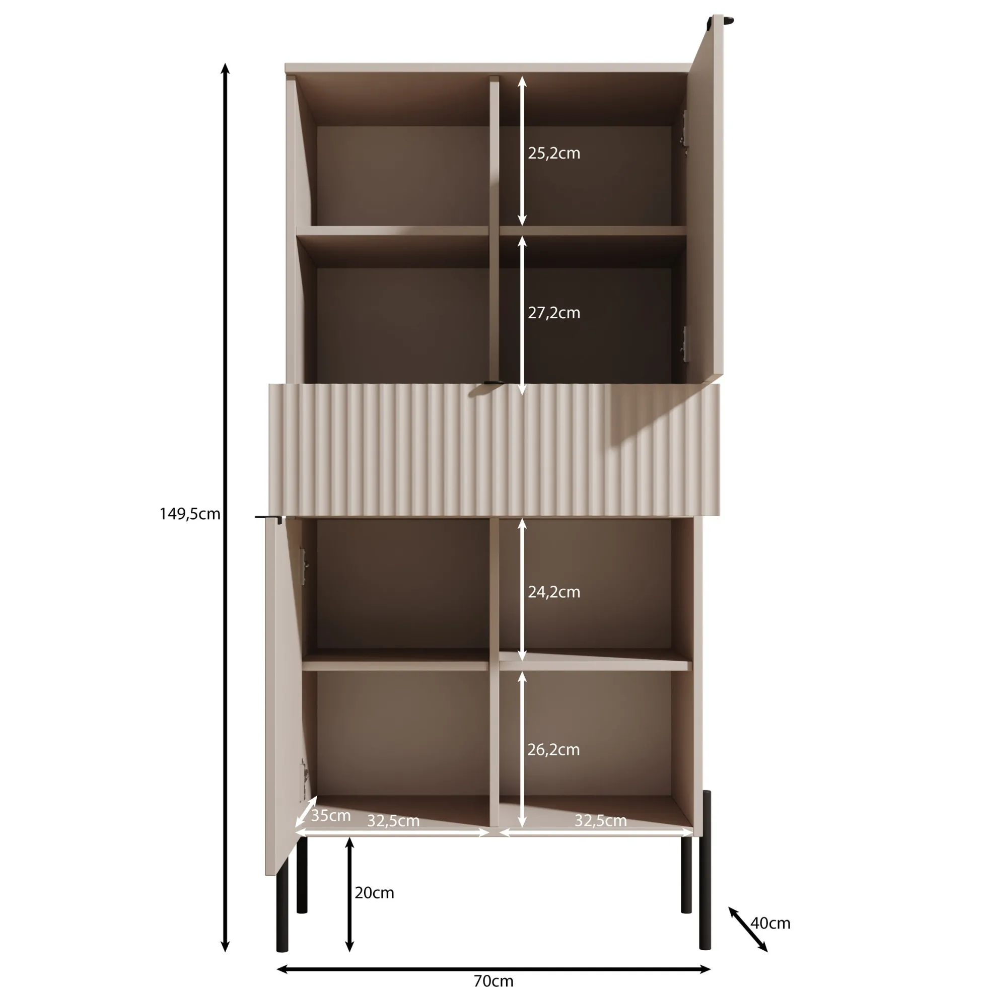Oriya - Boekenkast - Beige - 70x40x150 cm