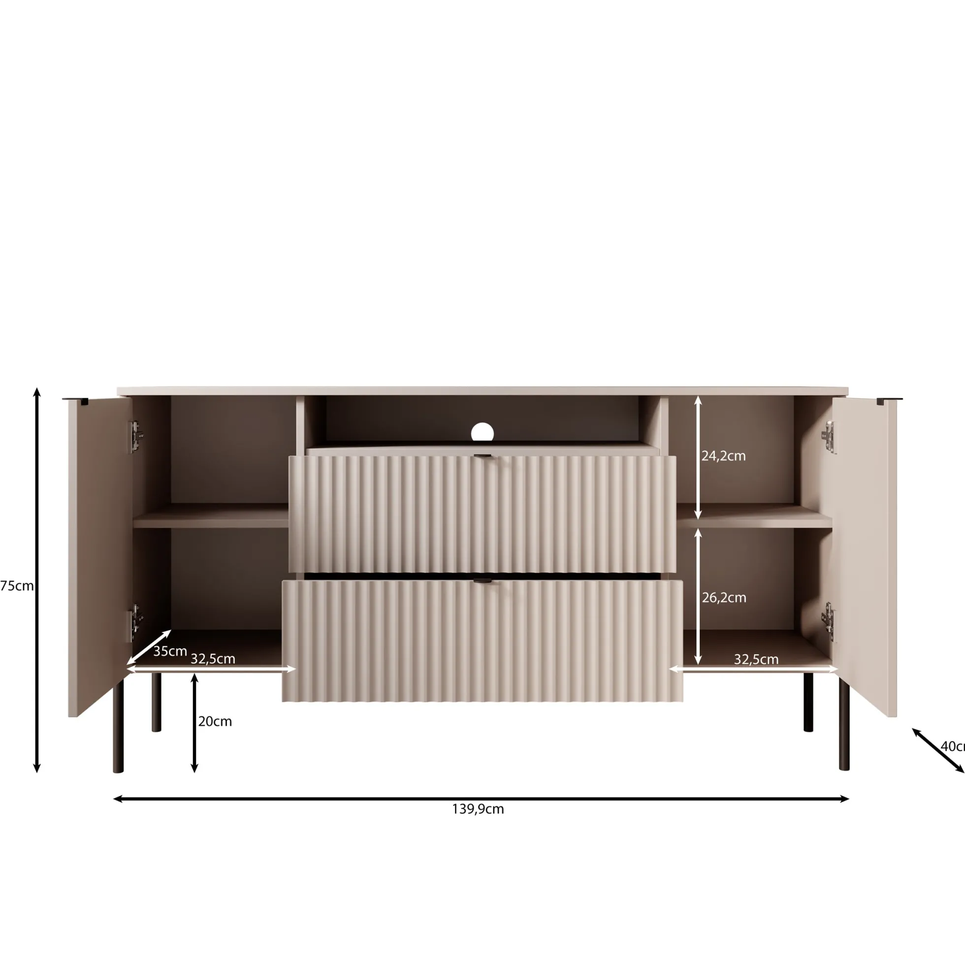 Oriya - Dressoir - Beige - 140x40x75 cm
