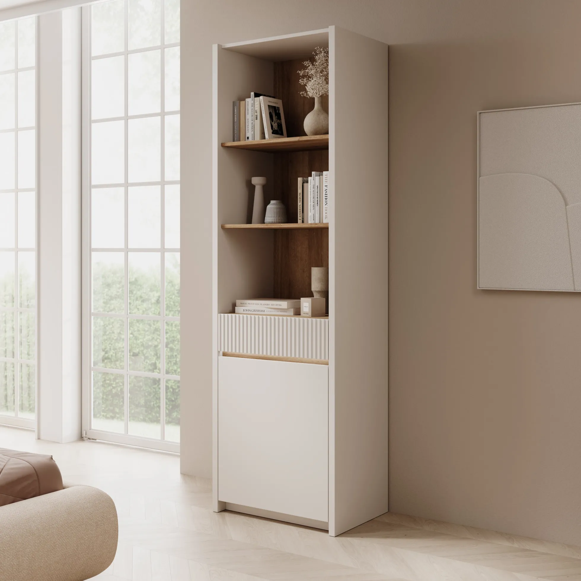 Orlano - Boekenkast - Beige - 61x42x197 cm