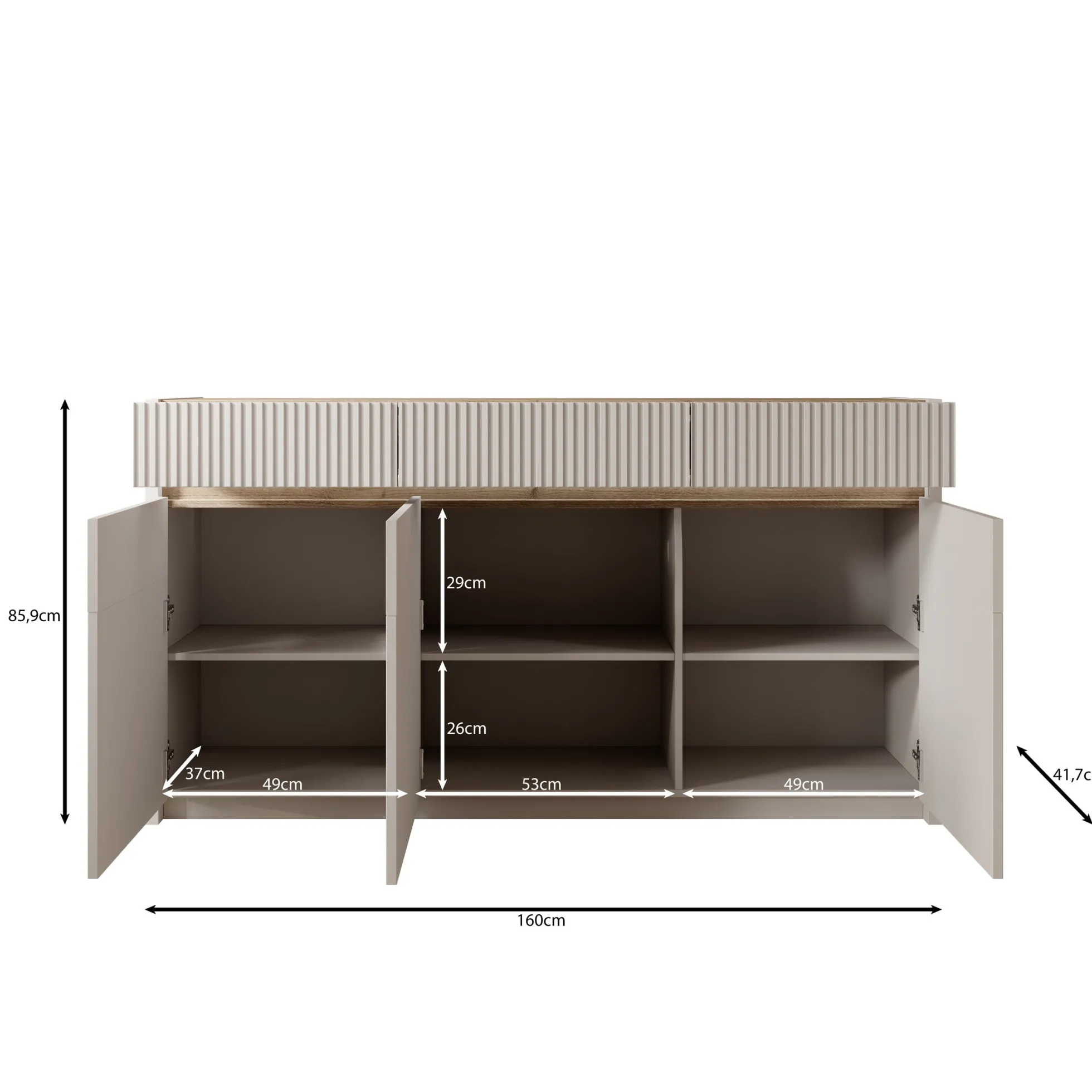 Orlano - Dressoir - Beige - 160x42x86 cm