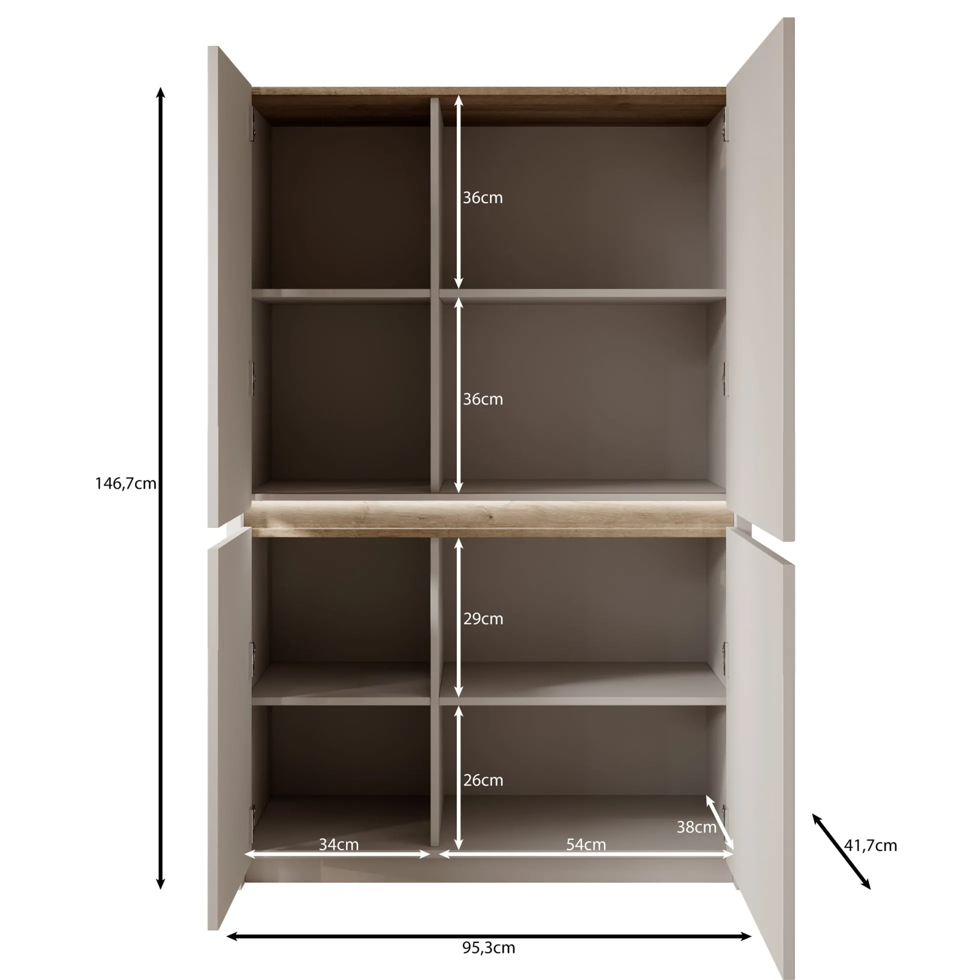 Orlano - Dressoir - Beige - 95x42x147 cm