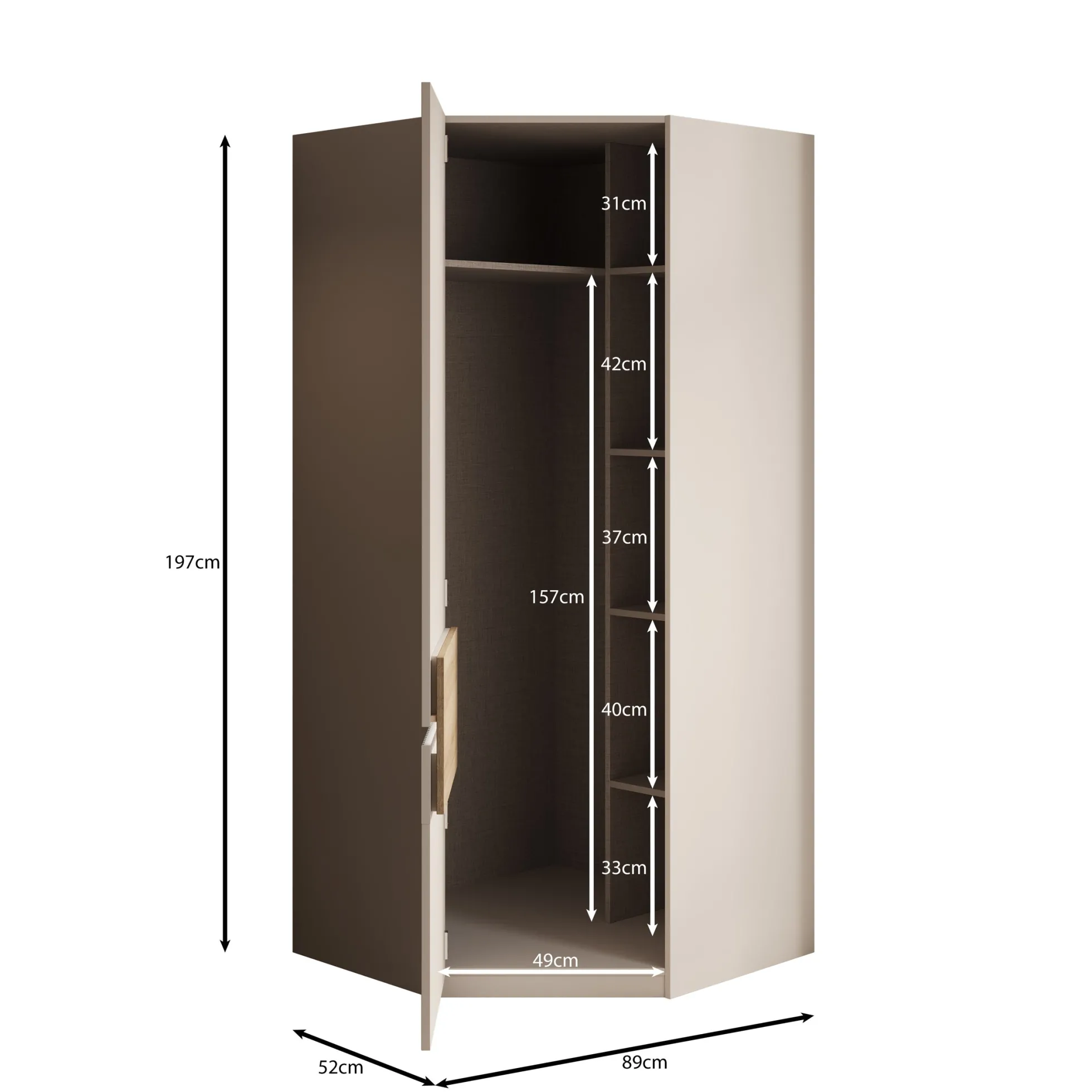 Orlano - Kledingkast hoek - Beige - 89x89x197 cm