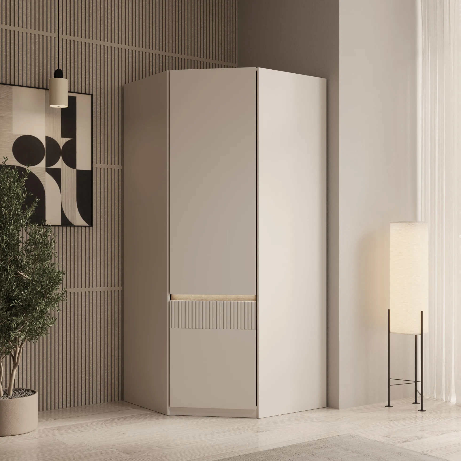 Orlano - Kledingkast hoek - Beige - 89x89x197 cm