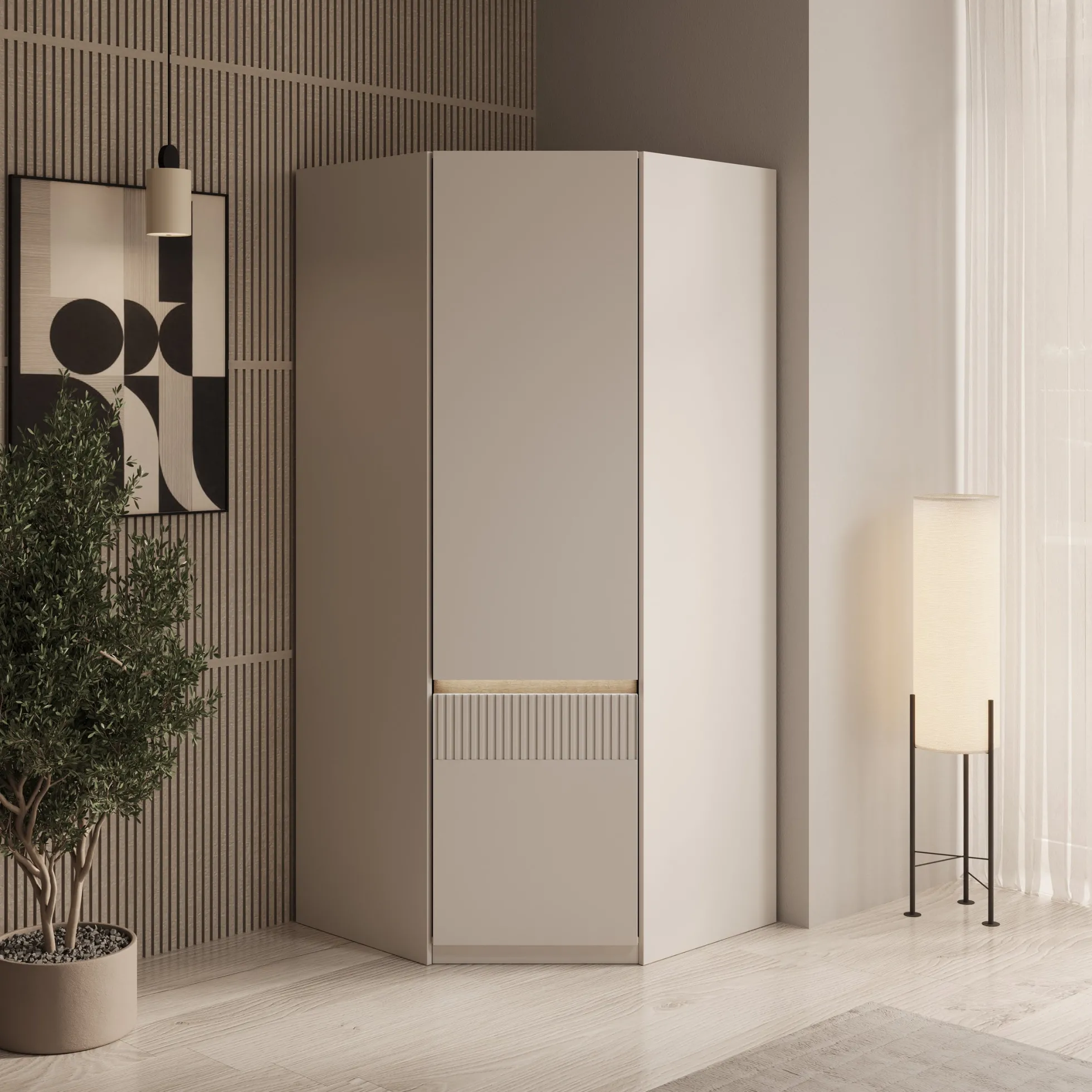 Orlano - Kledingkast hoek - Beige - 89x89x197 cm