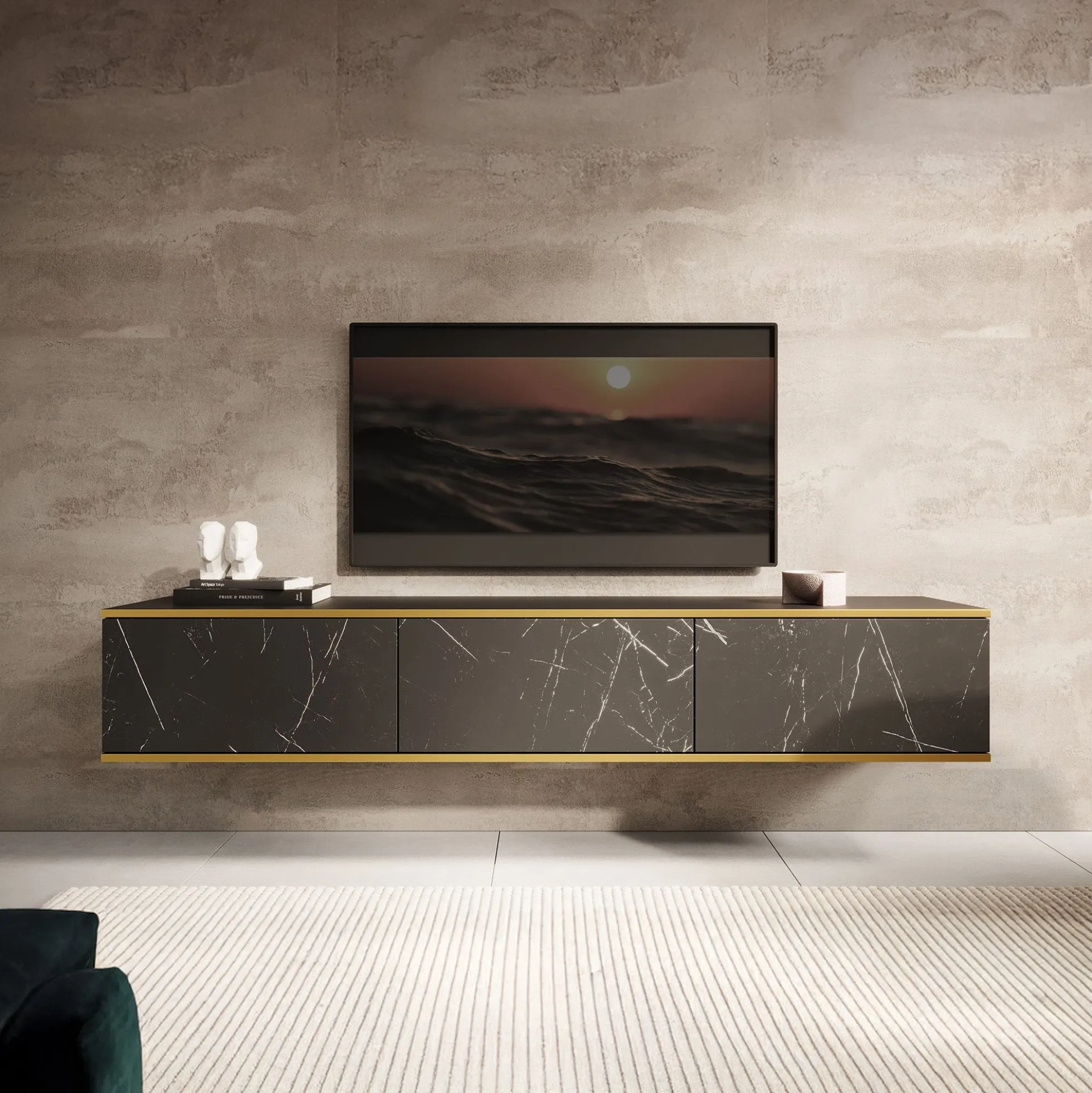 Orleans - TV-Meubel - Zwart marmerlook - 175x32x30 cm