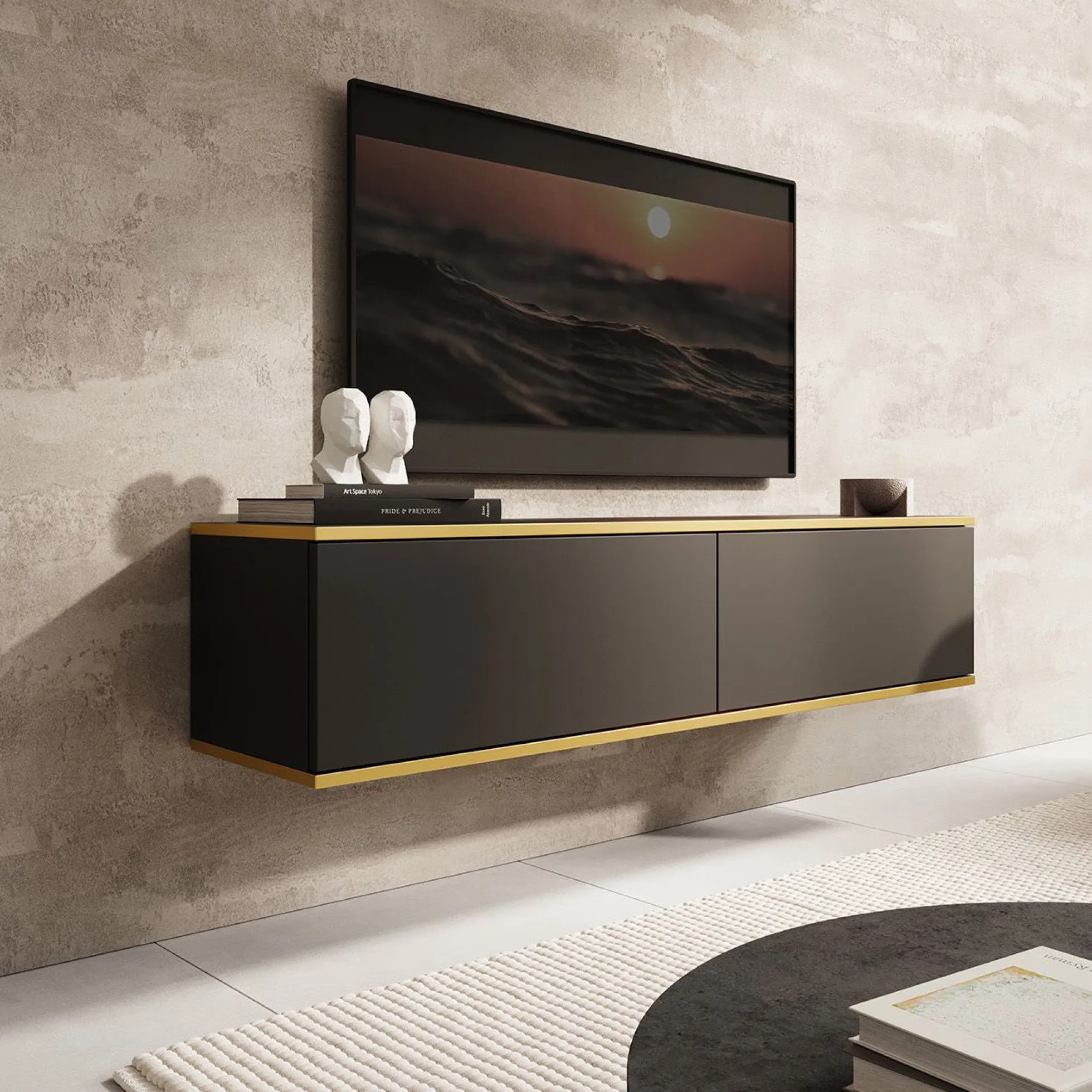 Orleans - TV-Meubel - Zwart - 135x32x30 cm