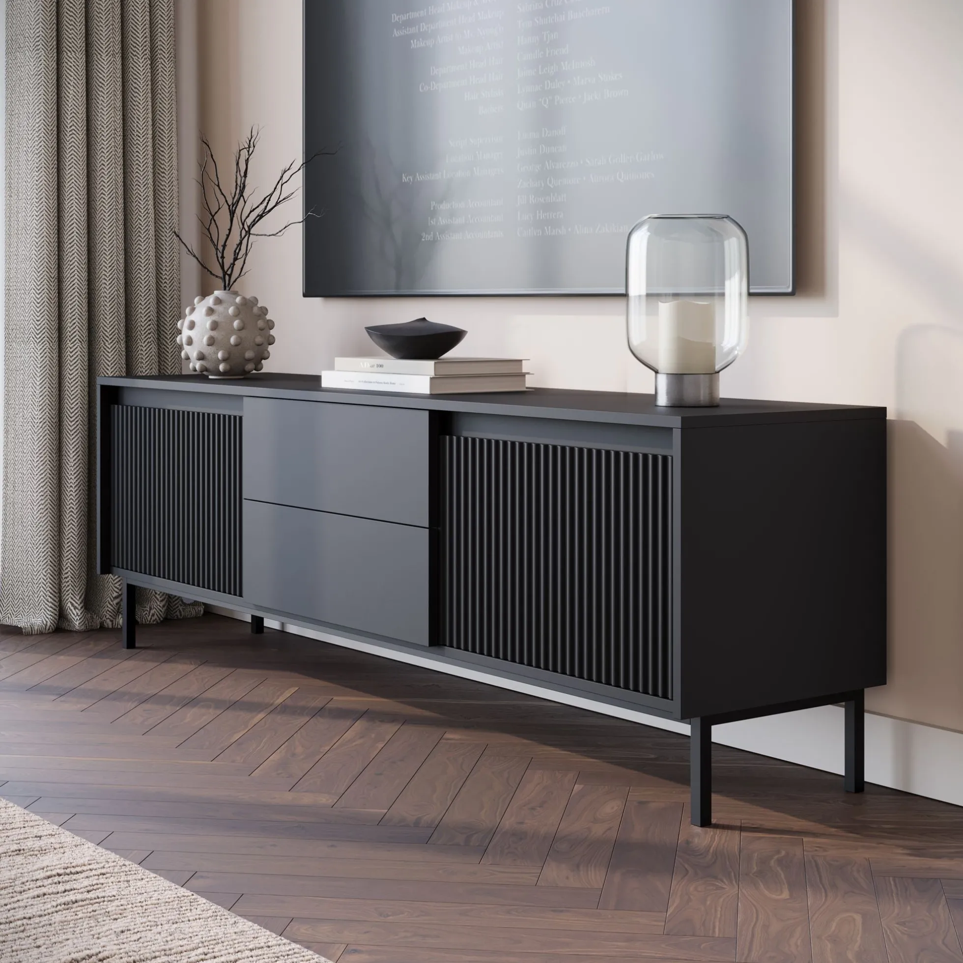 Orvana 2 - TV-Meubel met 2 deuren - Zwart - 174x40x60 cm