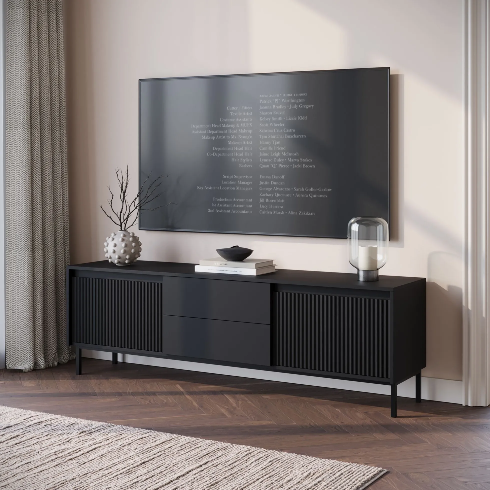 Orvana 2 - TV-Meubel met 2 deuren - Zwart - 174x40x60 cm
