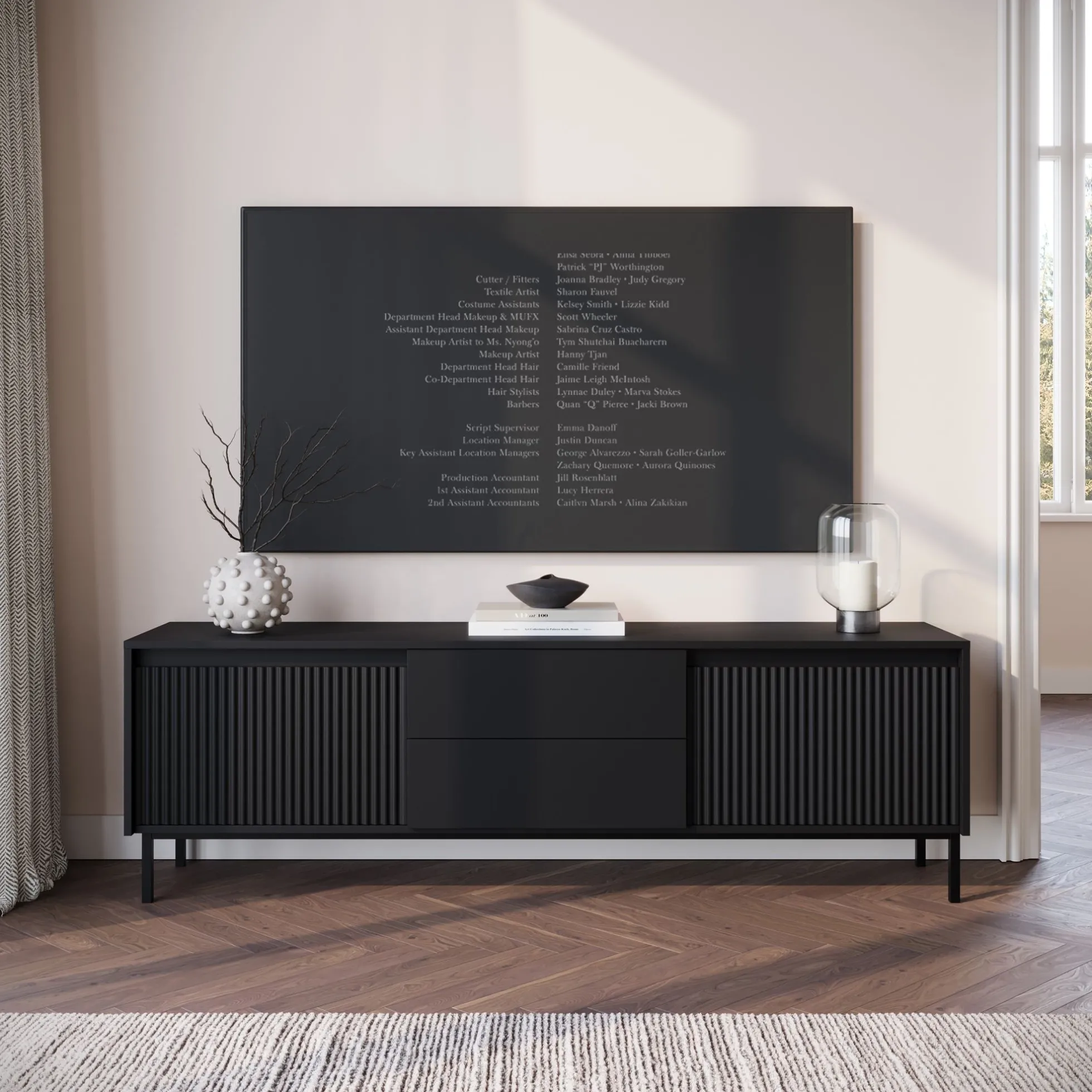 Orvana 2 - TV-Meubel met 2 deuren - Zwart - 174x40x60 cm