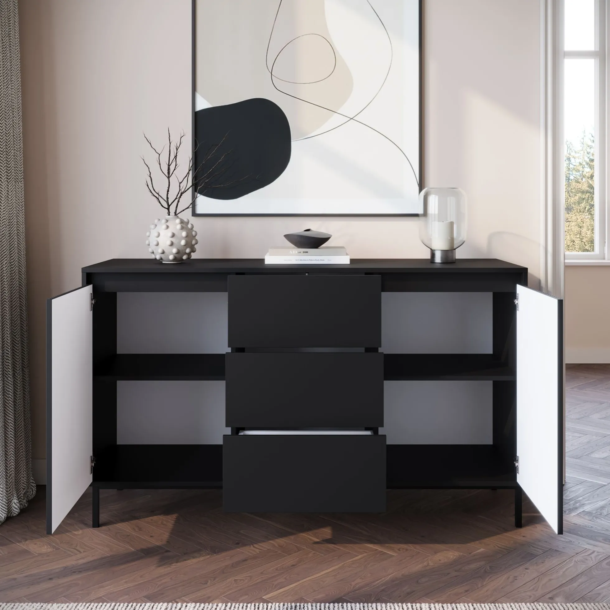 Orvana - Dressoir - Zwart - 153x50x90 cm