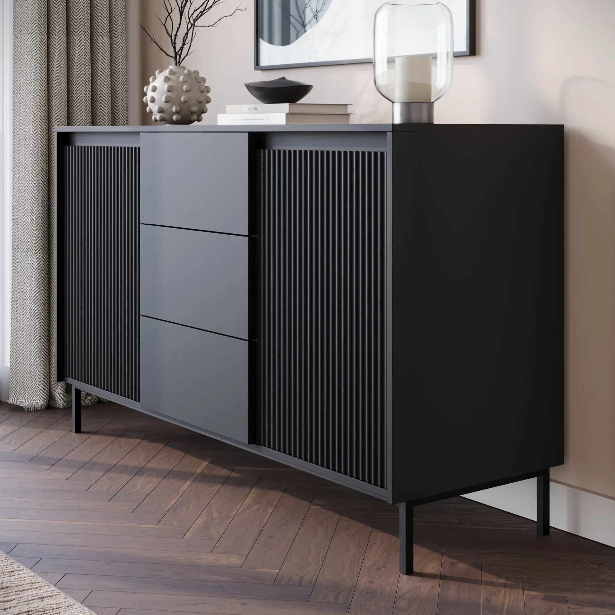 Orvana - Dressoir - Zwart - 153x50x90 cm