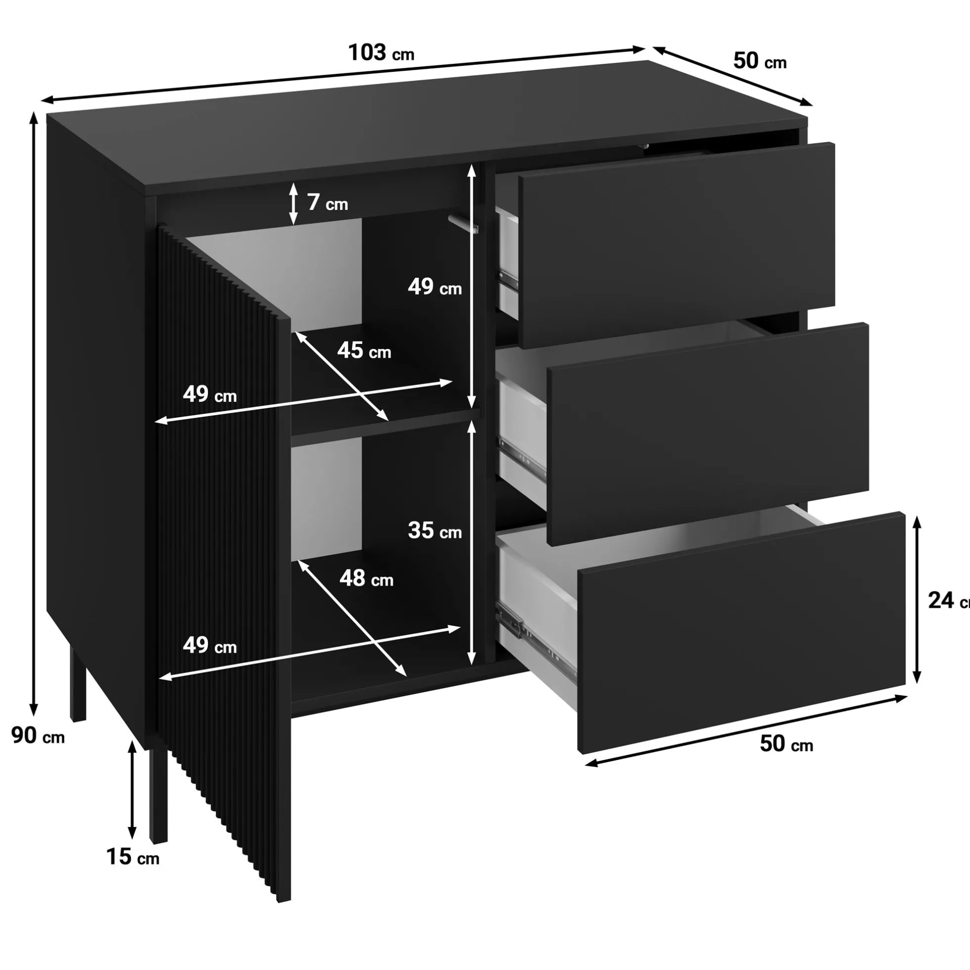 Orvana - Dressoir - Zwart - 103x50x90 cm